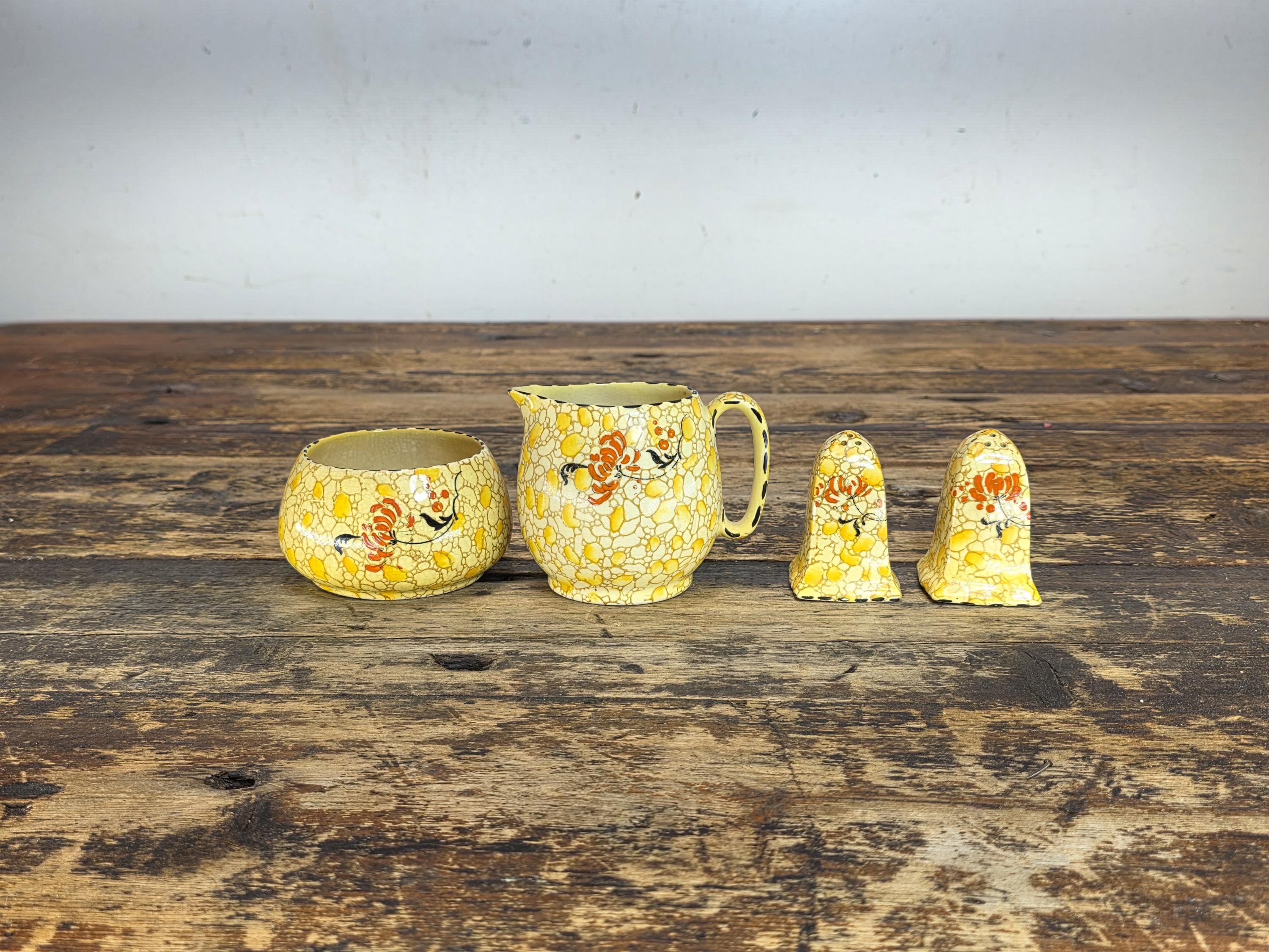 Royal Winton Grimwades Chintz Pebbles Sugar, Creamer & Salt Pepper 4 Pc Set