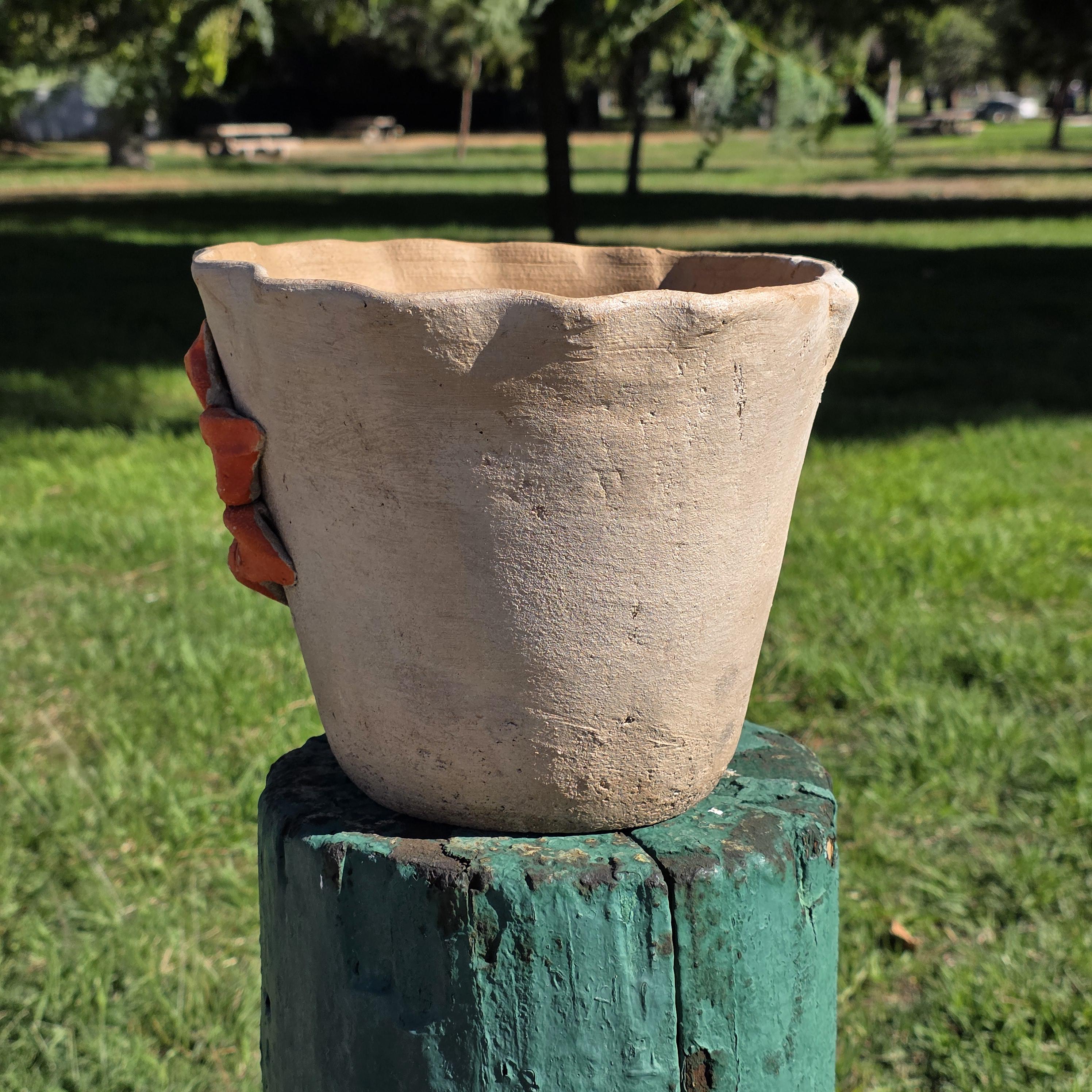 Vintage Atzompa Oaxaca Terracotta Wall Pocket Planter with Orange Flower