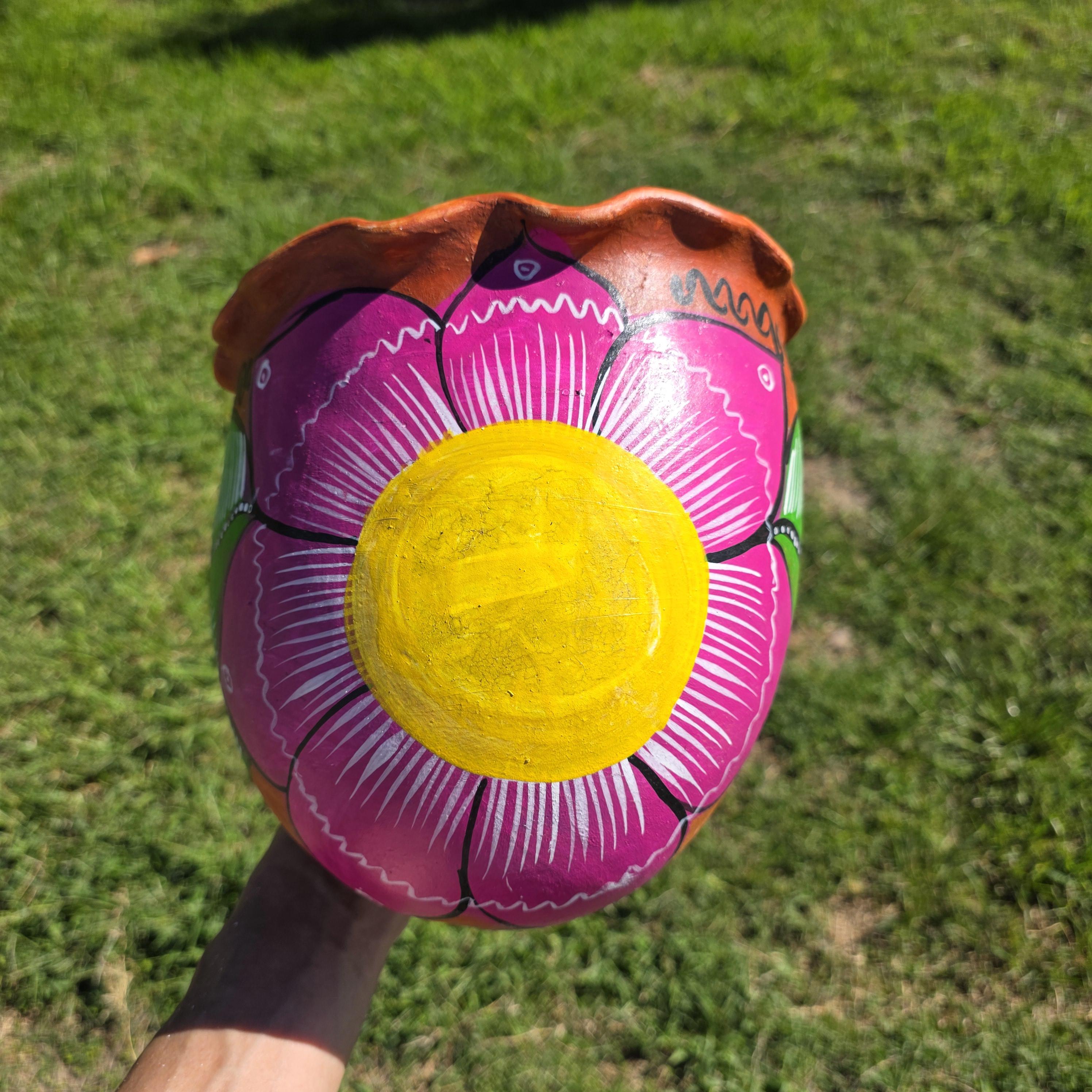 Mexican Atzompa Hand-Painted Floral Terracotta Wall Planter Oaxaca Folk Art