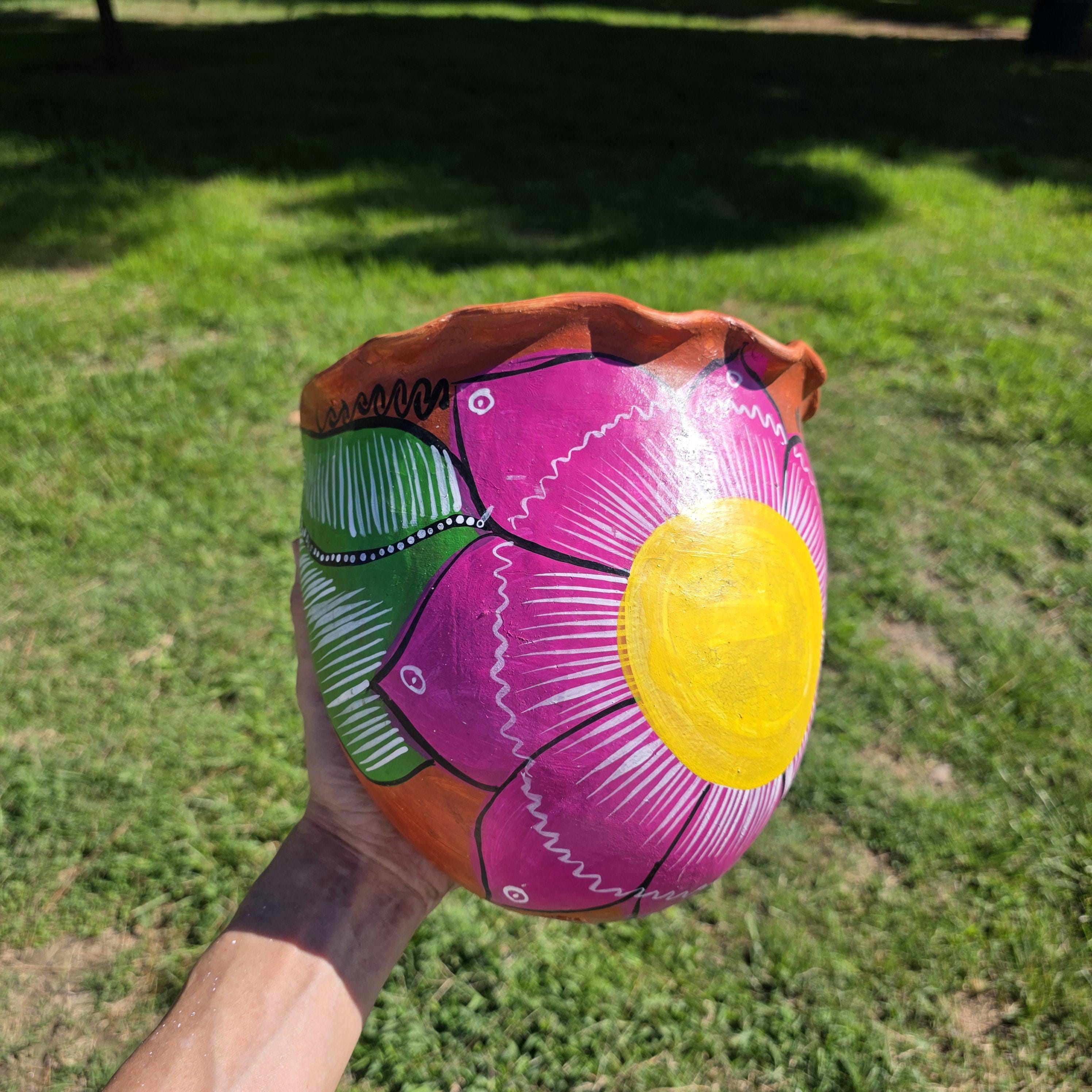 Mexican Atzompa Hand-Painted Floral Terracotta Wall Planter Oaxaca Folk Art