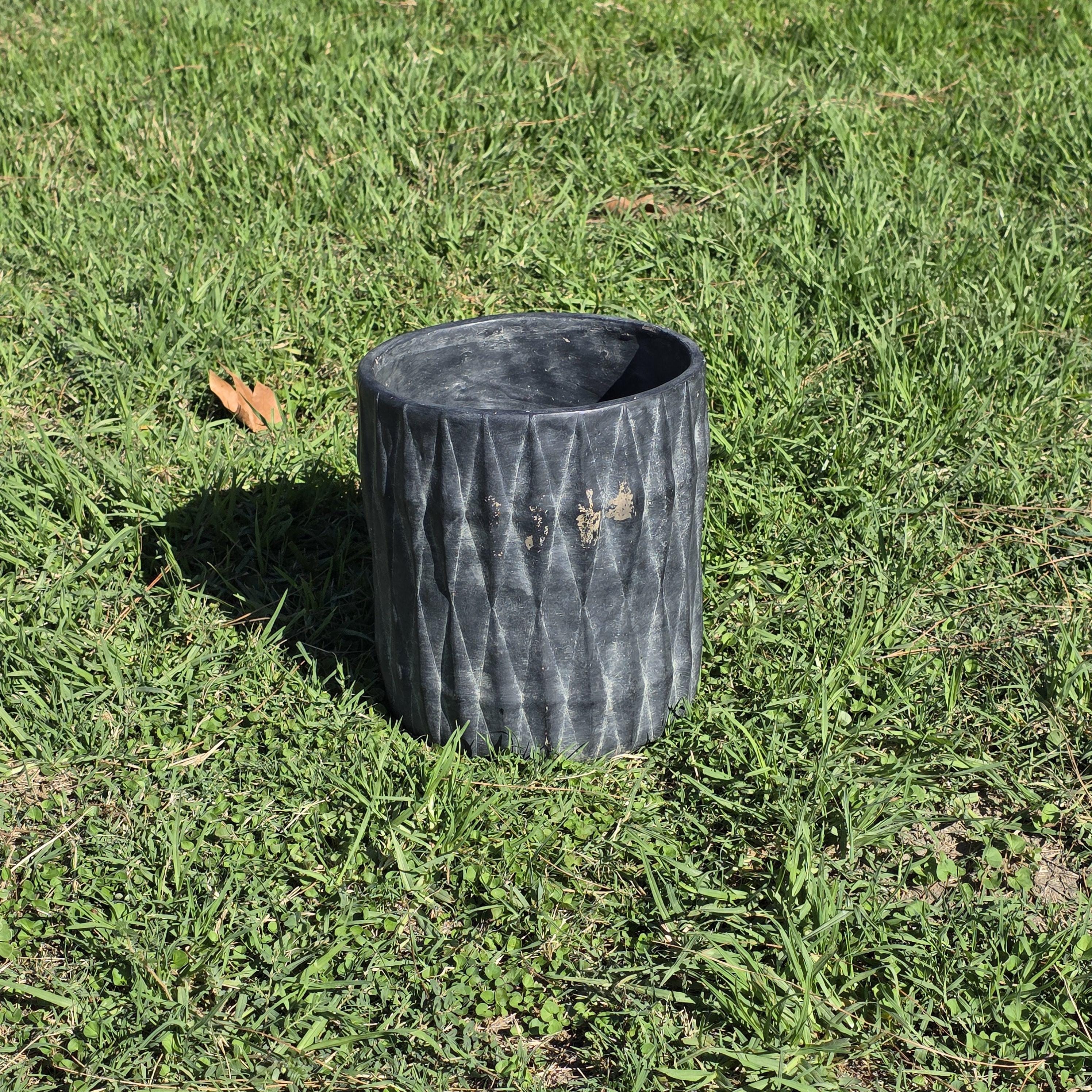 Graphite Fiber-Cement Faceted Planter Diamond Texture 10"Dia x 11"H