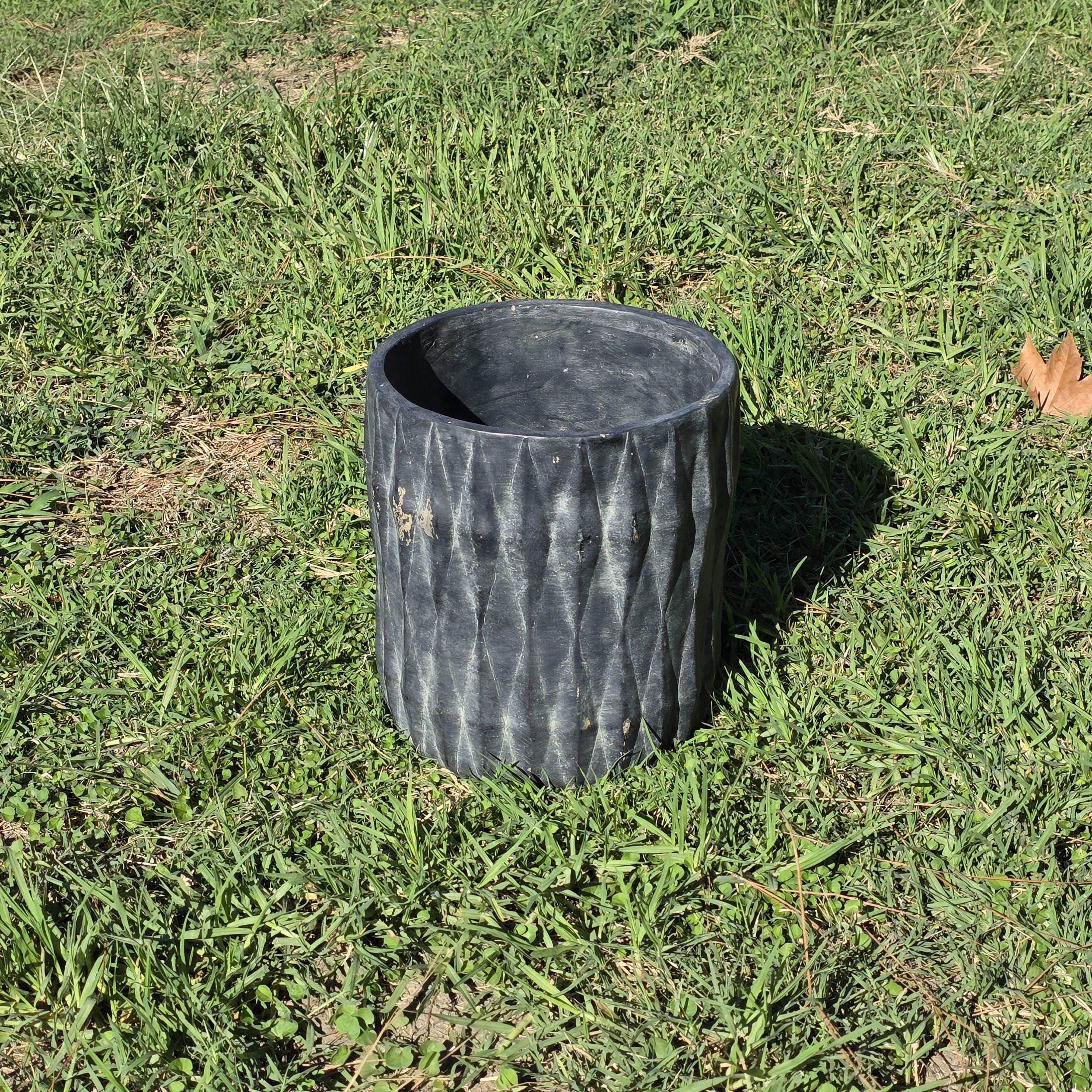 Graphite Fiber-Cement Faceted Planter Diamond Texture 10"Dia x 11"H