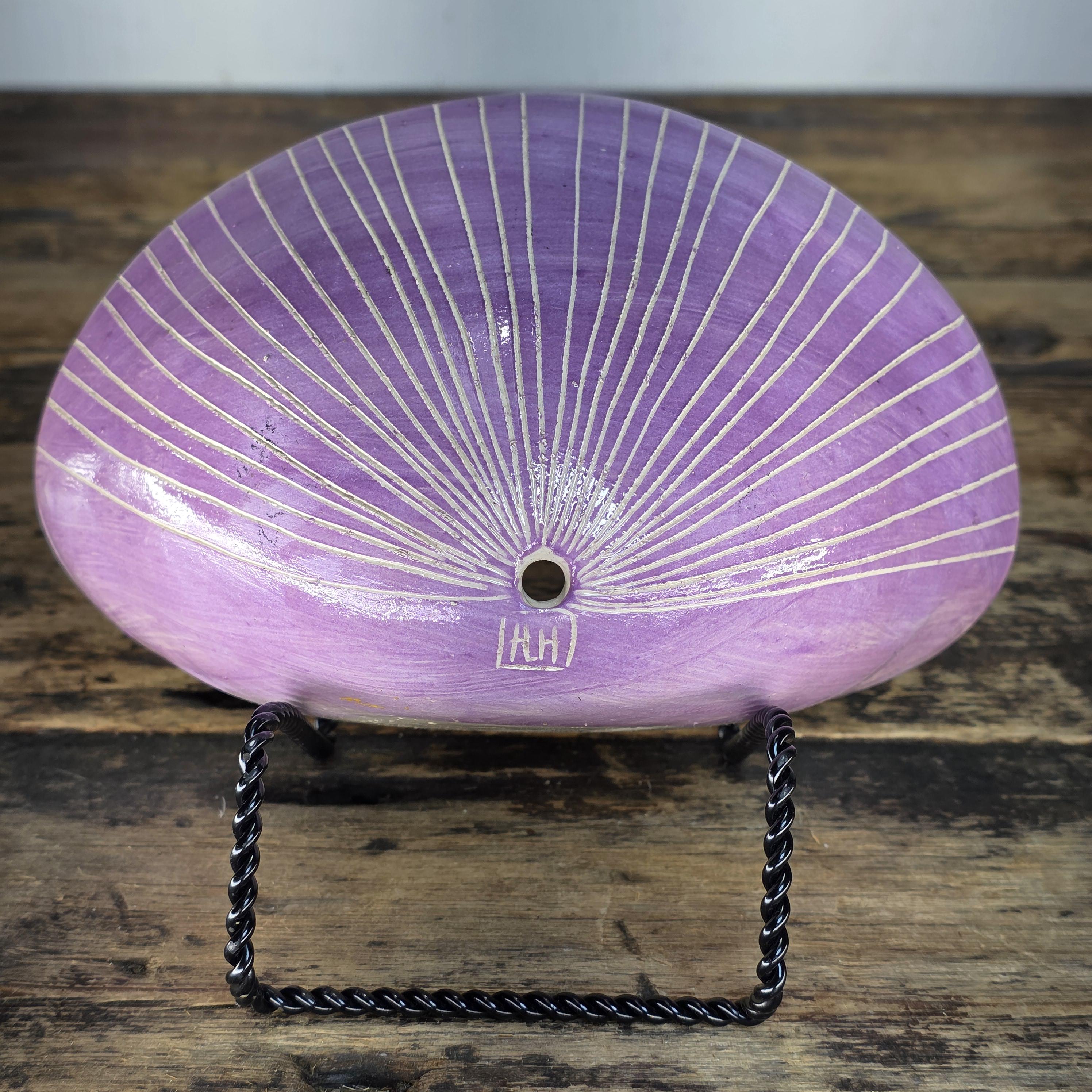 Handmade Terracotta Wall Pocket Wall Planter (Purple, Sgraffito Vertical Lines)