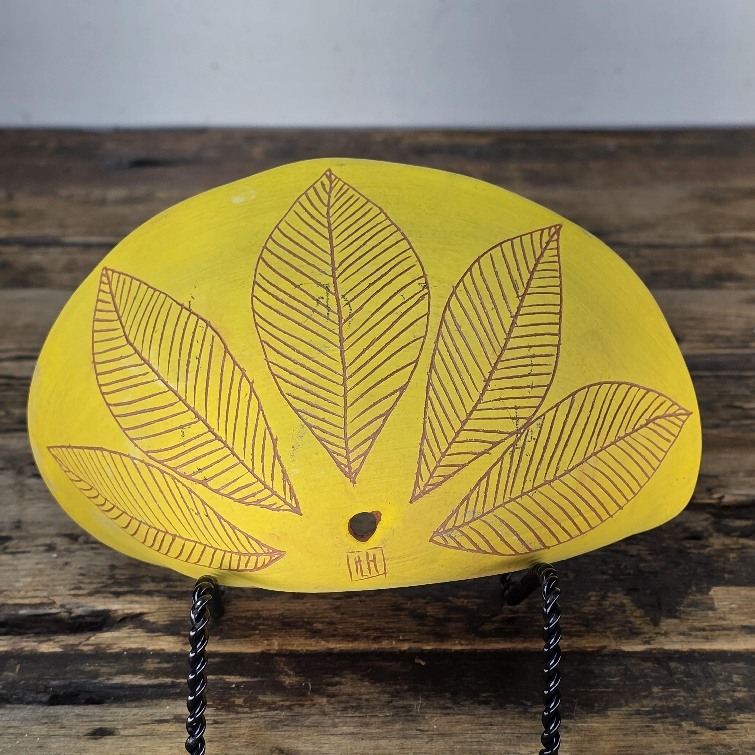 Handmade Terracotta Wall Pocket / Wall Planter (Yellow, Leaf Motif)
