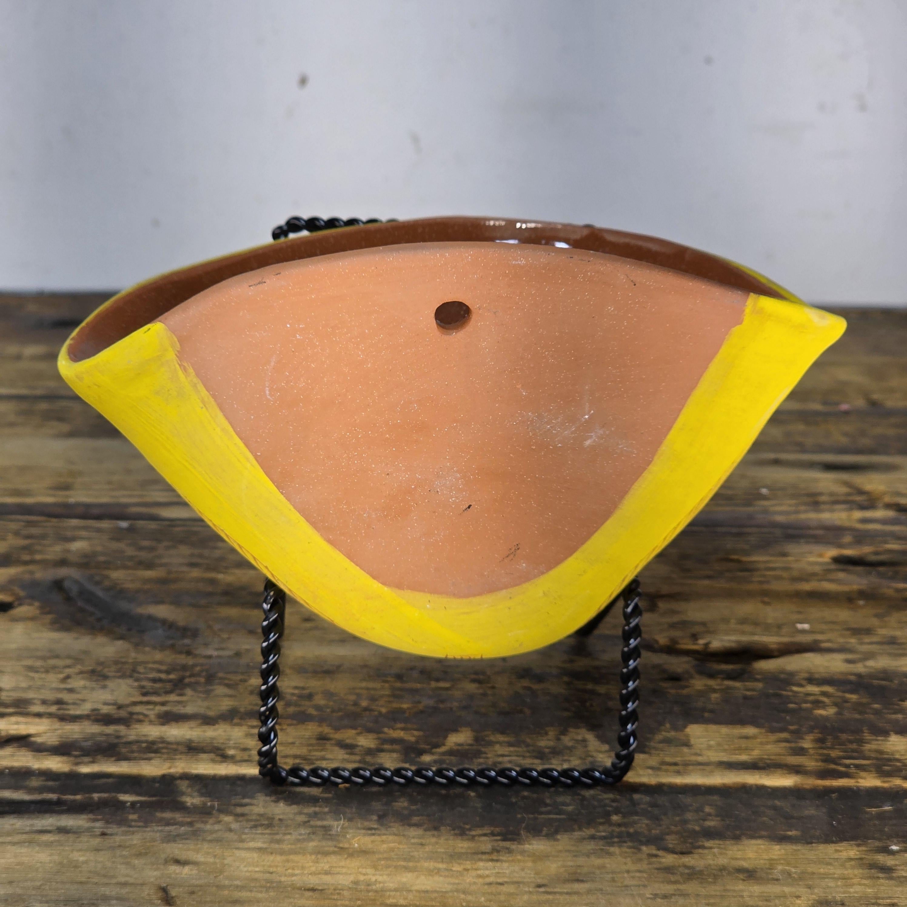 Handmade Terracotta Wall Pocket / Wall Planter (Yellow, Leaf Motif)