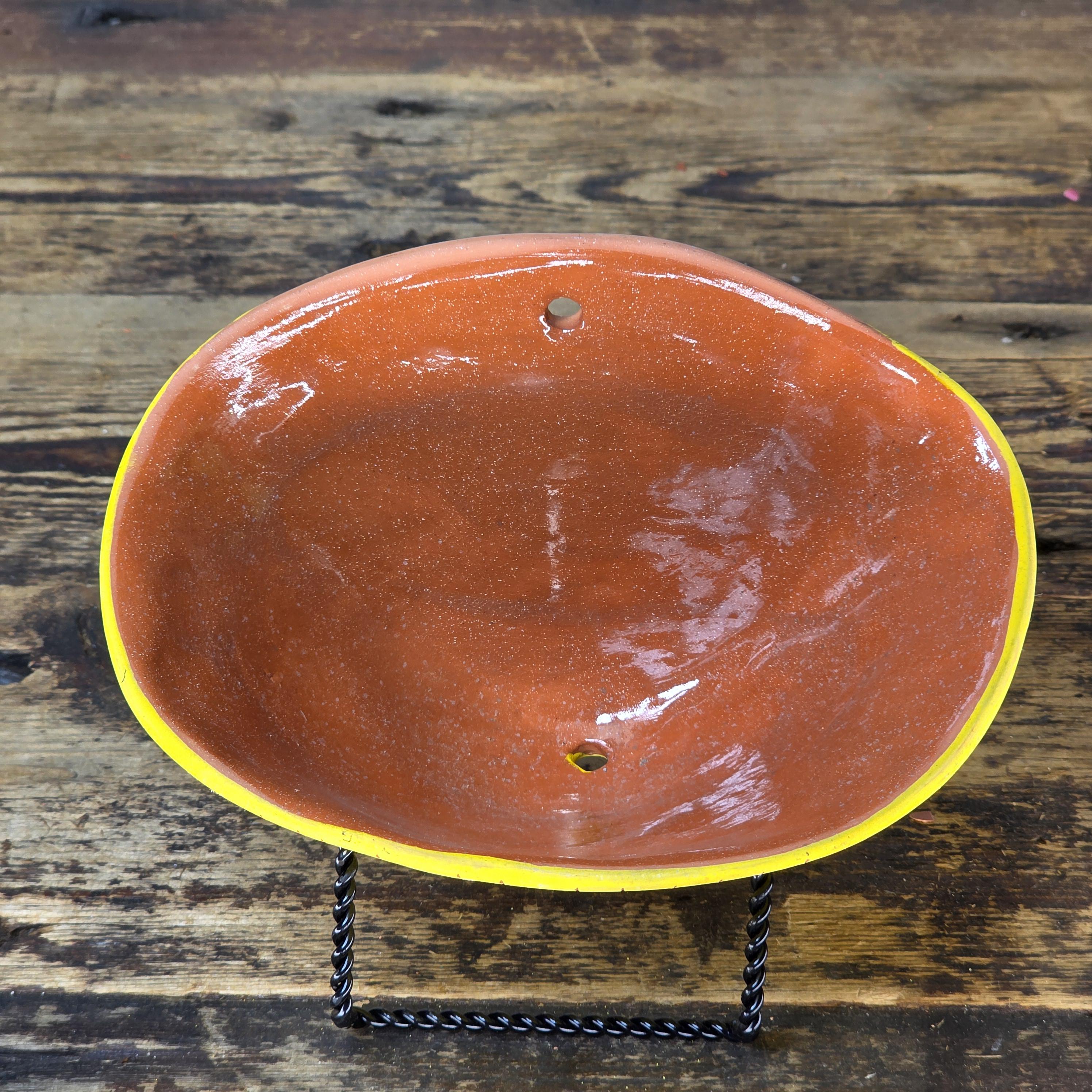 Handmade Terracotta Wall Pocket (Yellow / Vertical Lines)