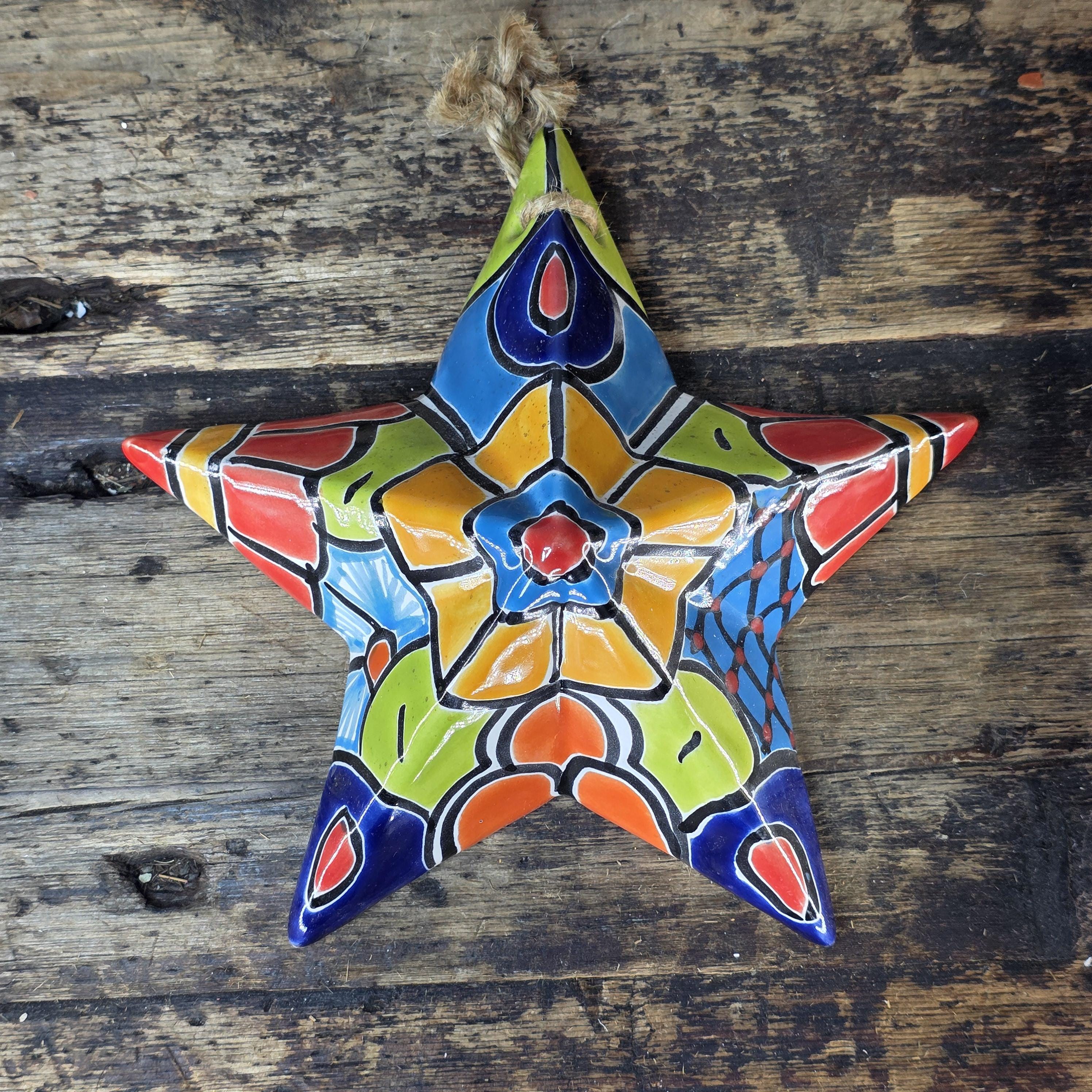 Hand-Painted Talavera Star Estrella Wall Hanging Ceramic Ornament – 7"