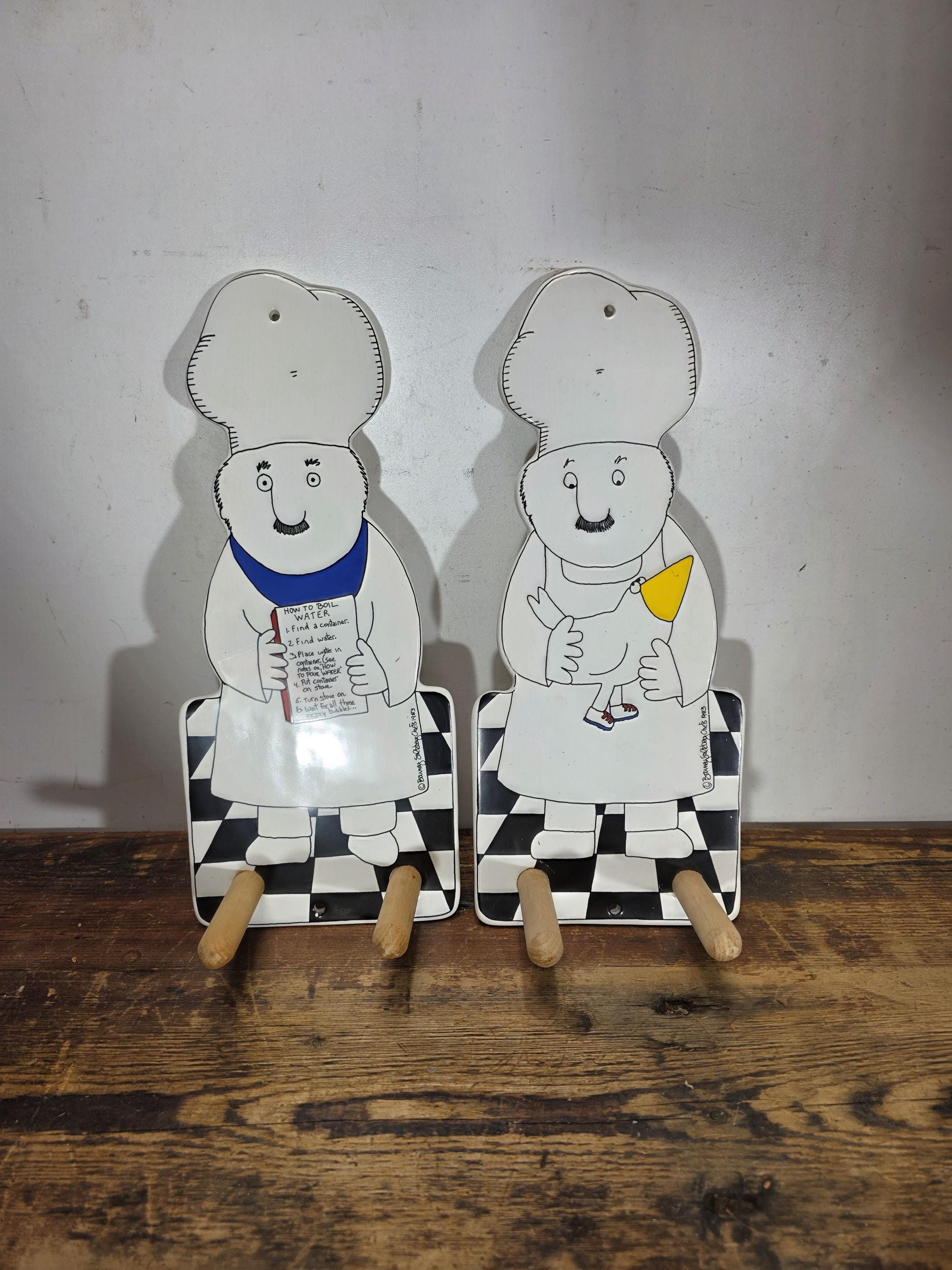 Barney Salzburg 1983 Ceramic Chef Wall Hooks – Set of 2