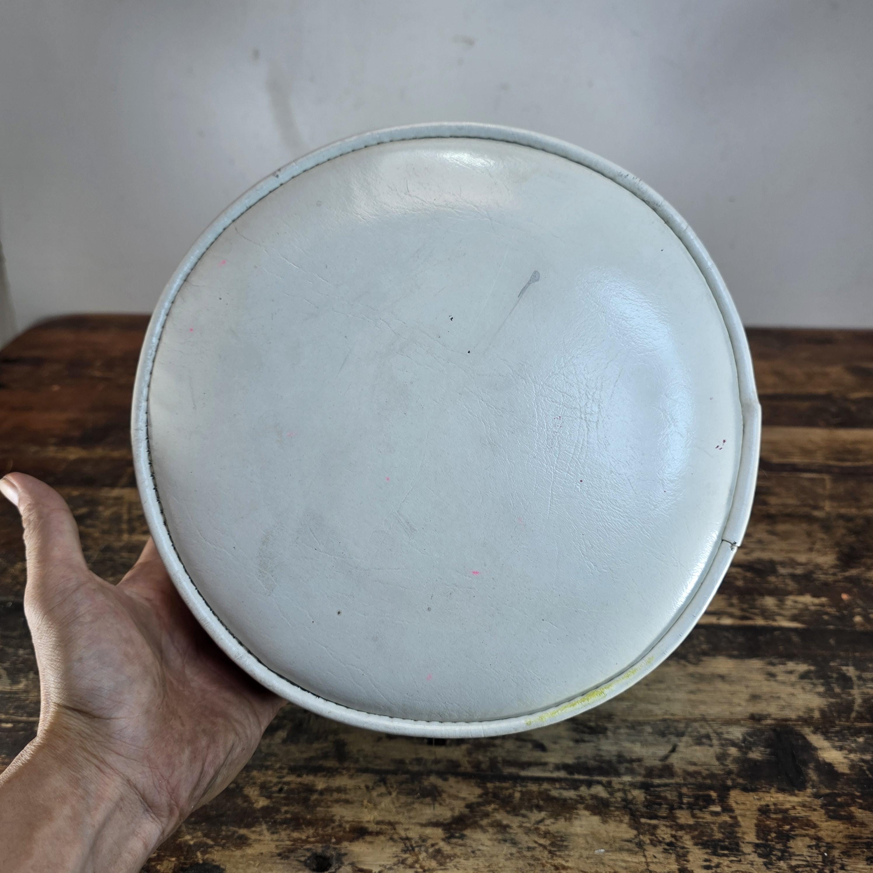 Vintage Wooden Stool with White Cushion (Continental Seat, Inc.)