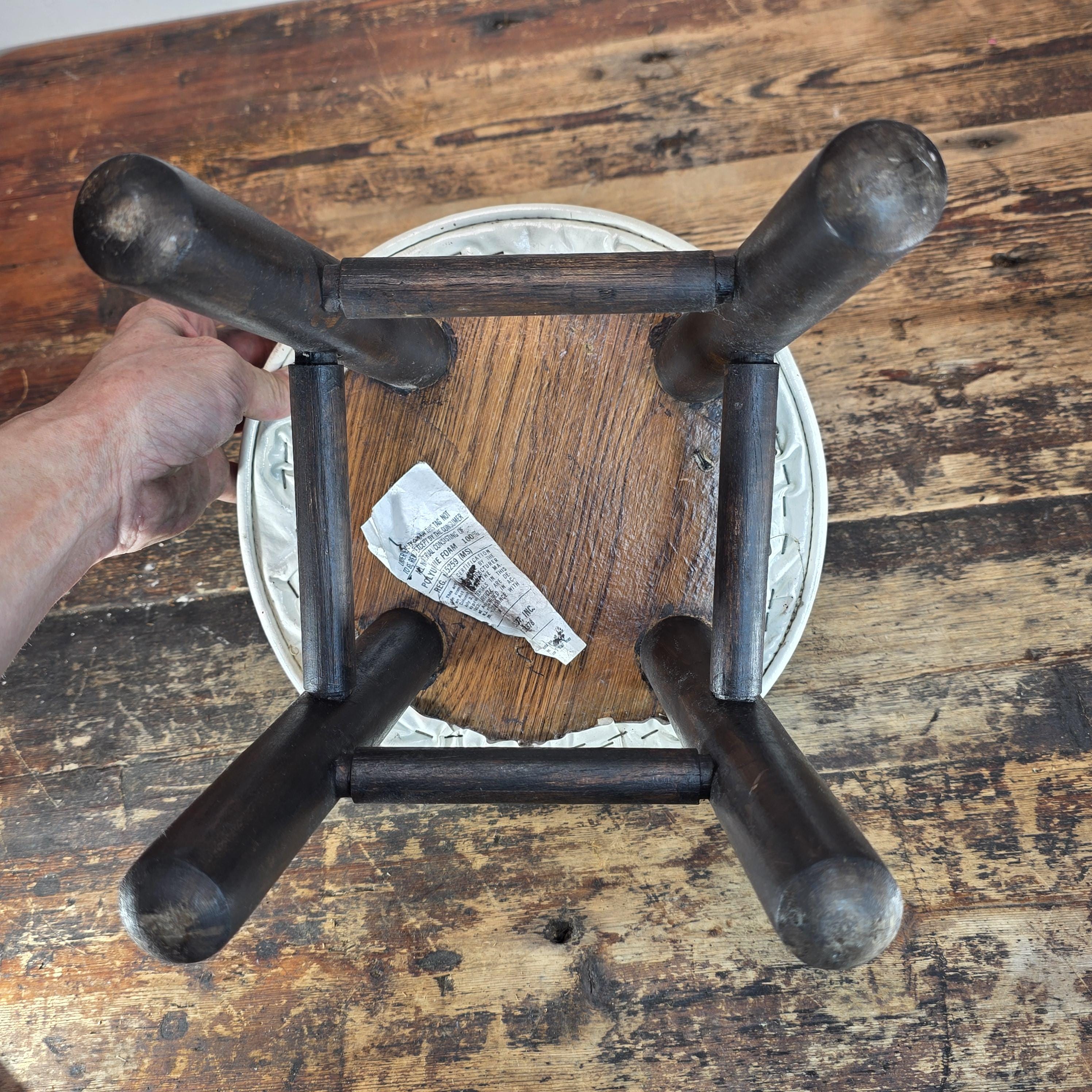 Vintage Wooden Stool with White Cushion (Continental Seat, Inc.)