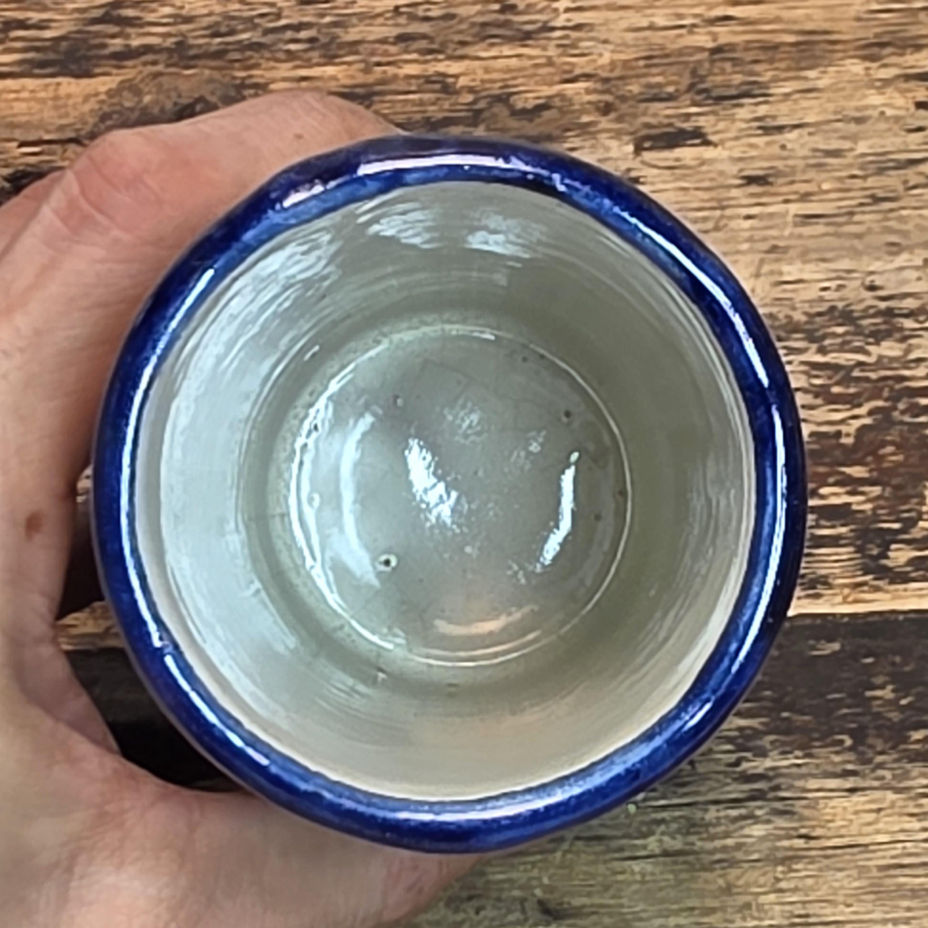 Vintage Mexican Talavera Tumbler - Blue & White Hand-Painted Pottery