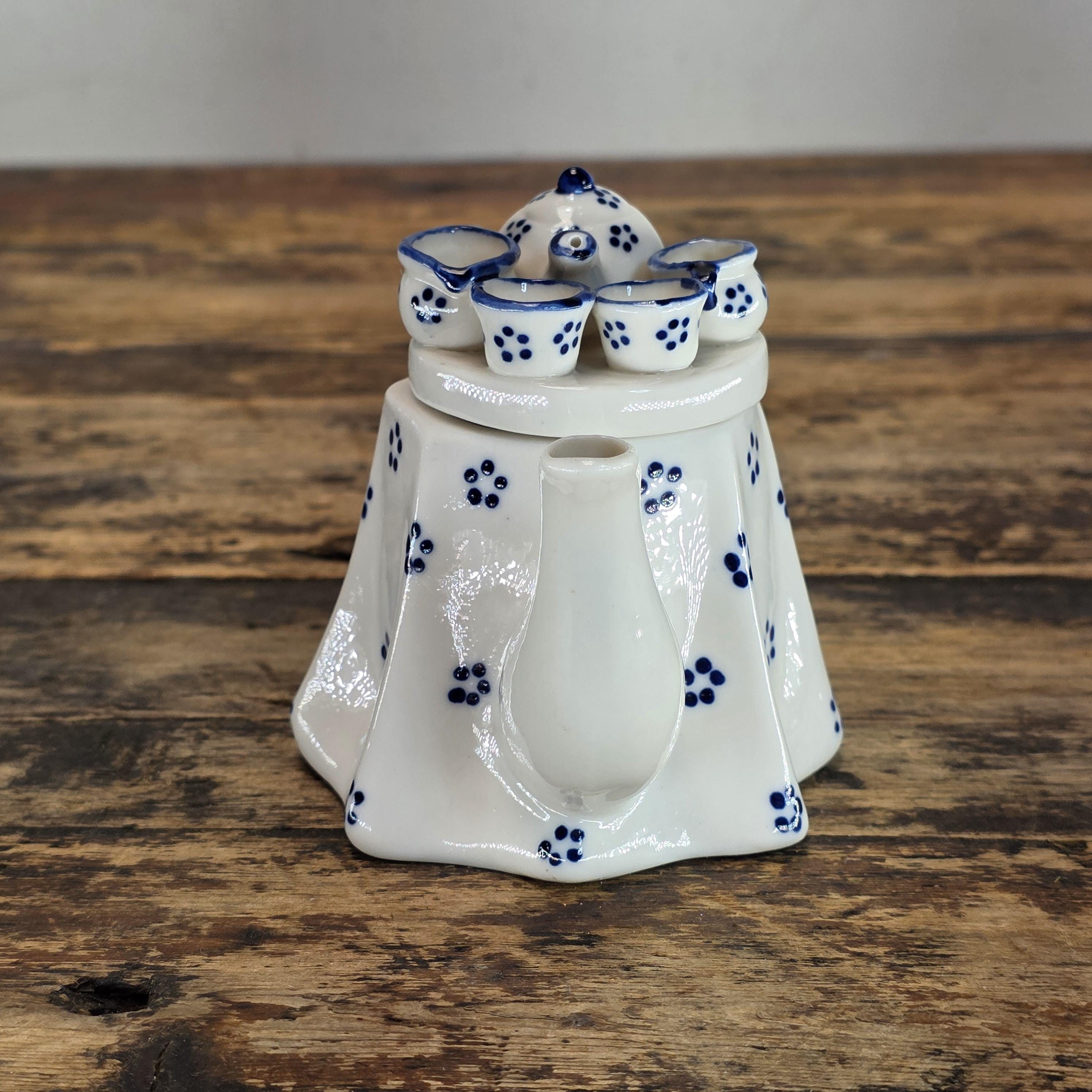 Vintage "Tea Party" Novelty Teapot - Delft Blue Style - Japanese Export Ceramic