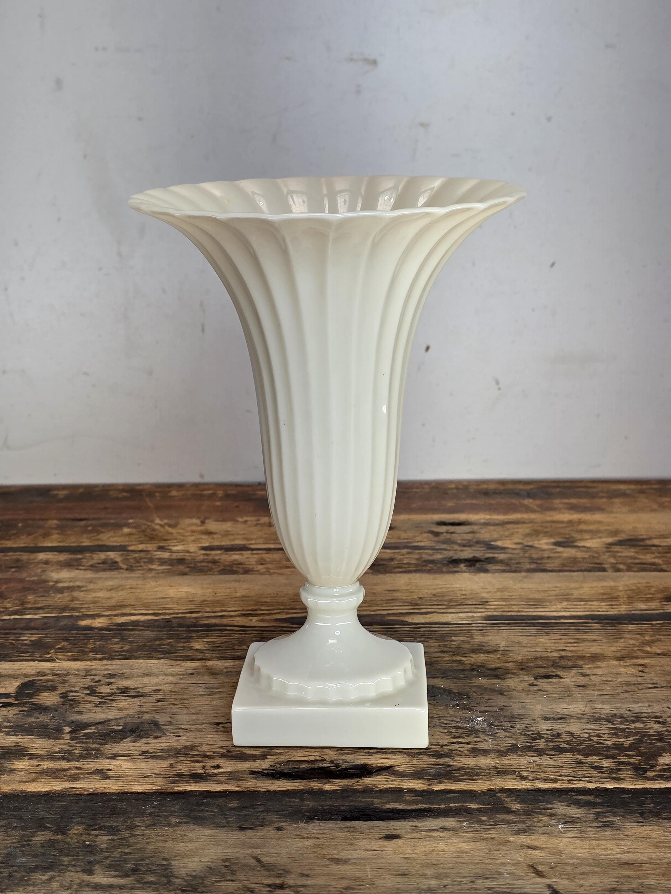 Lenox Ivory Porcelain Fluted Flower Vase – Elegant Trumpet Design, 8.75" Tall