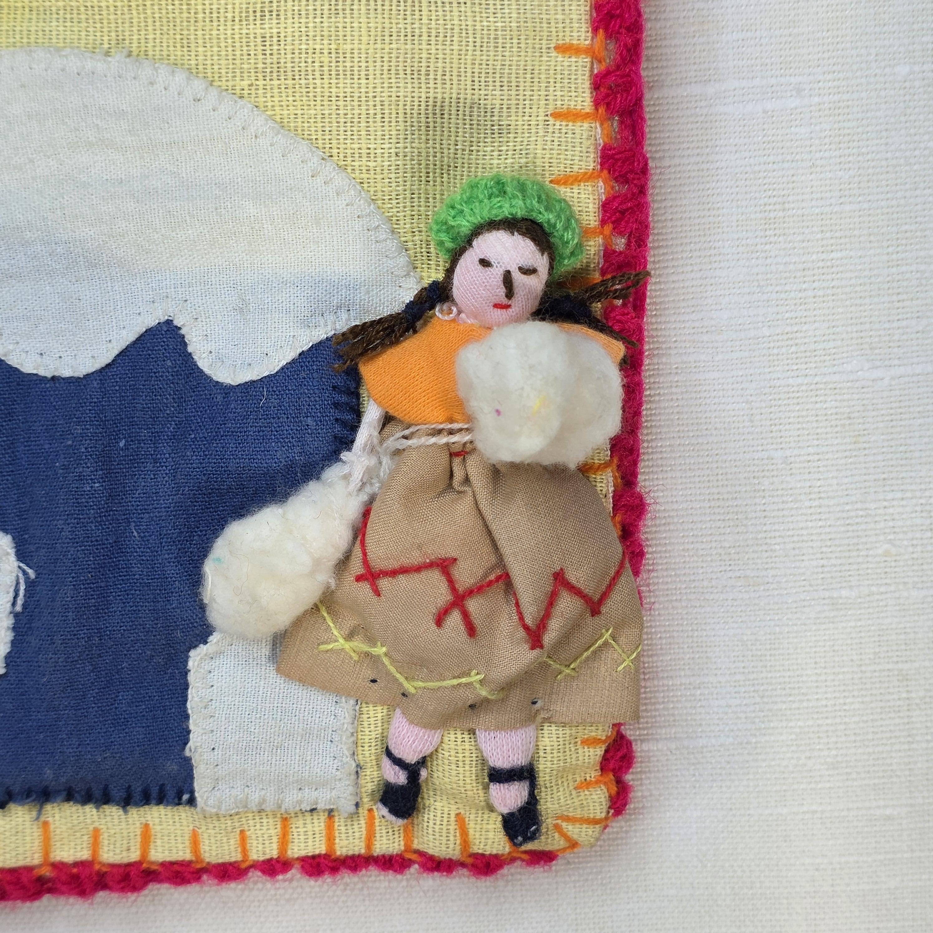 Vintage Peruvian Arpillera Wall Embroidery Textile Art “Cosecha de …” 19"x17"