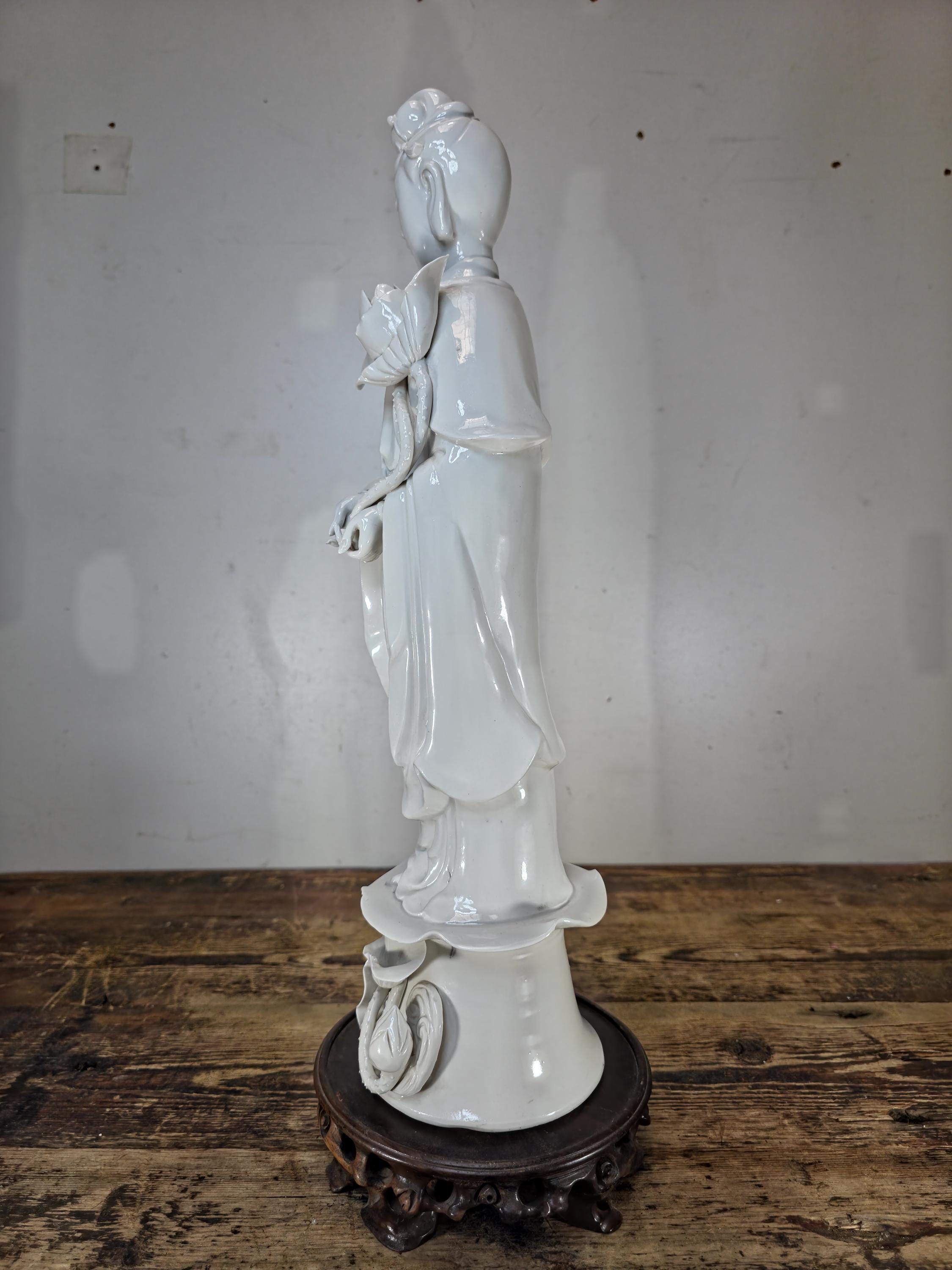 Blanc de Chine Porcelain Guanyin Statue Dehua Republic Period (1920–1940s) 18.5"