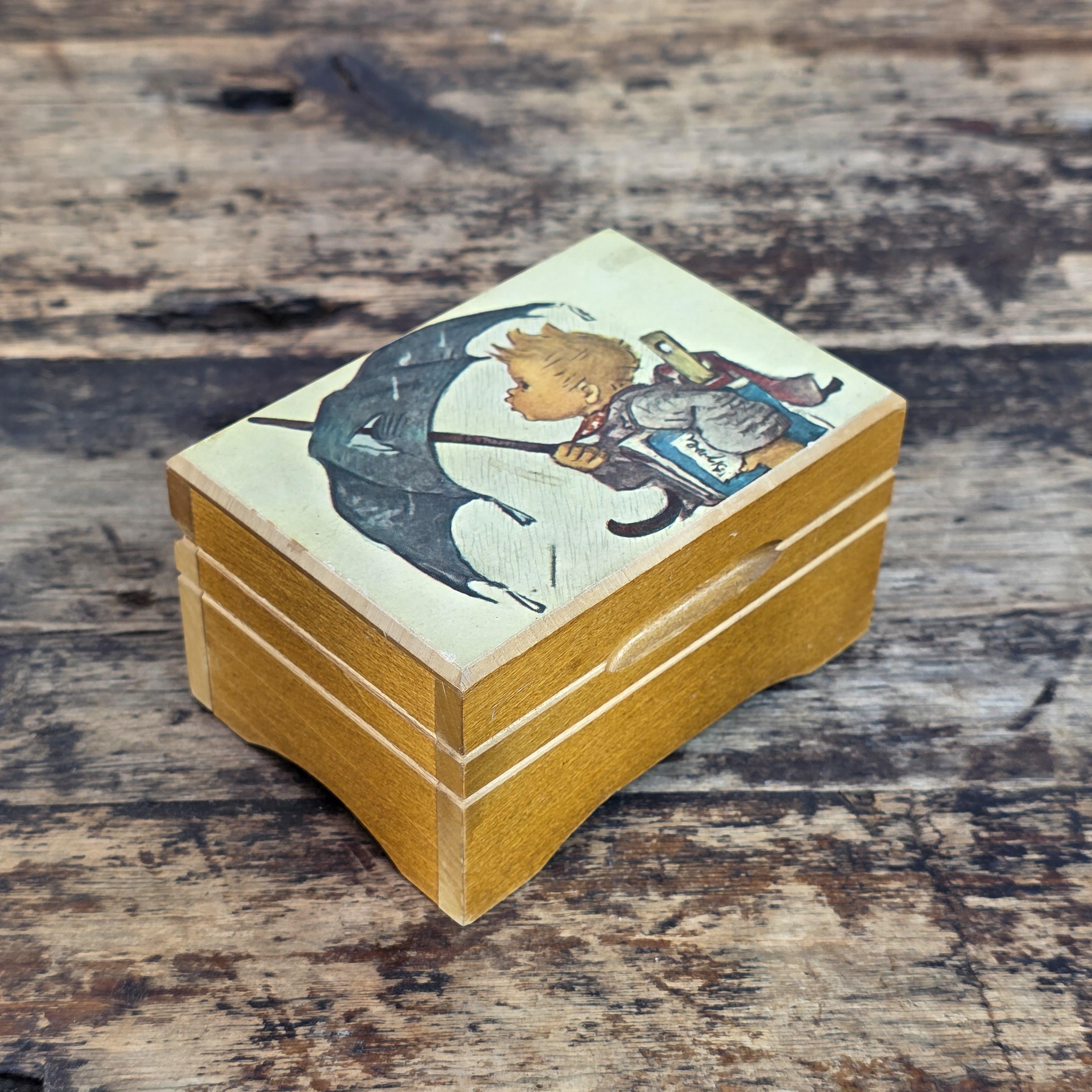 Vintage Linden Wood Music Box - M.I. Hummel Style - Swiss Cuendet Movement