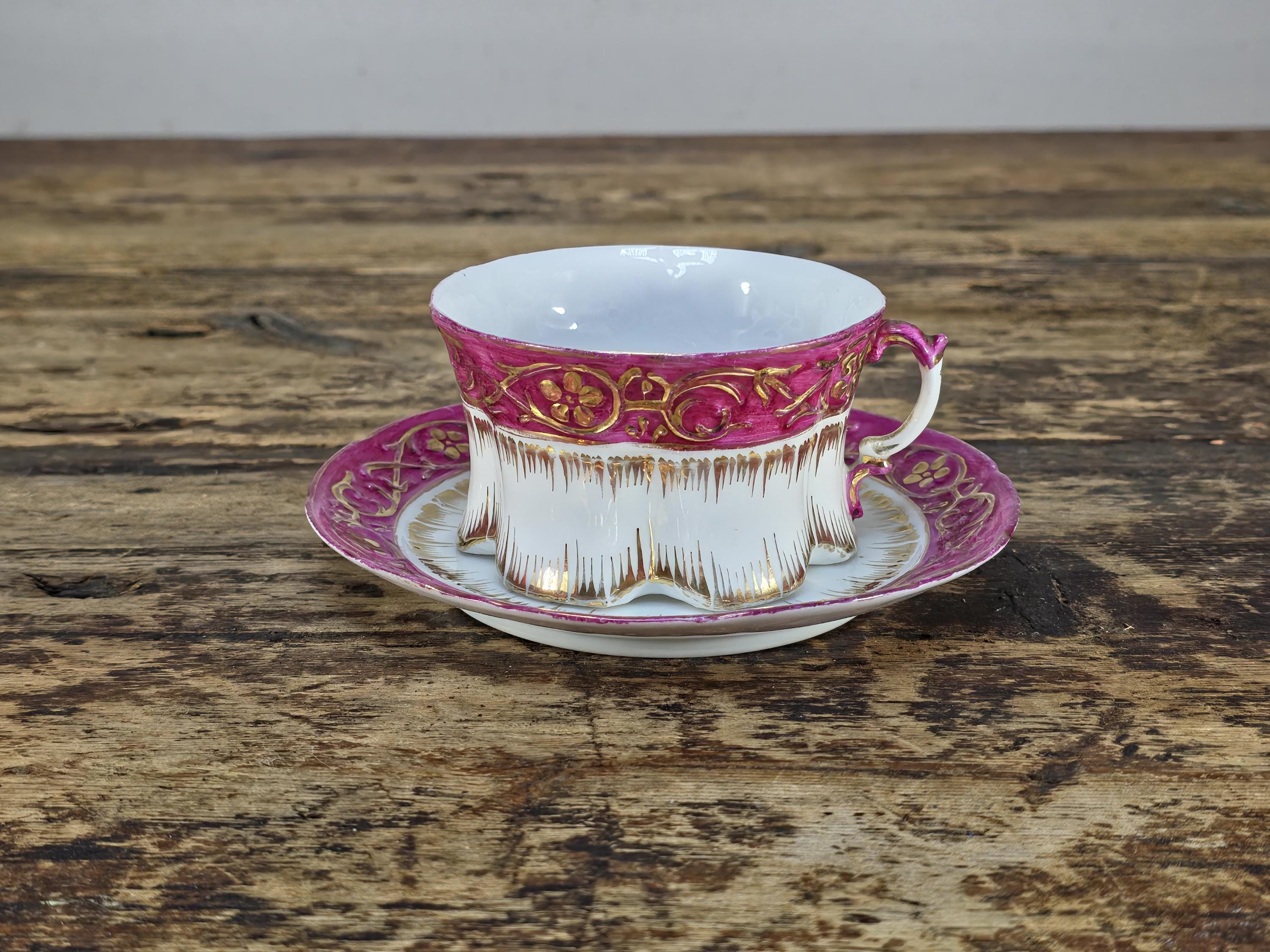 Vintage English Pink & Gilded Gold Porcelain Cup and Saucer - Beautiful Condition