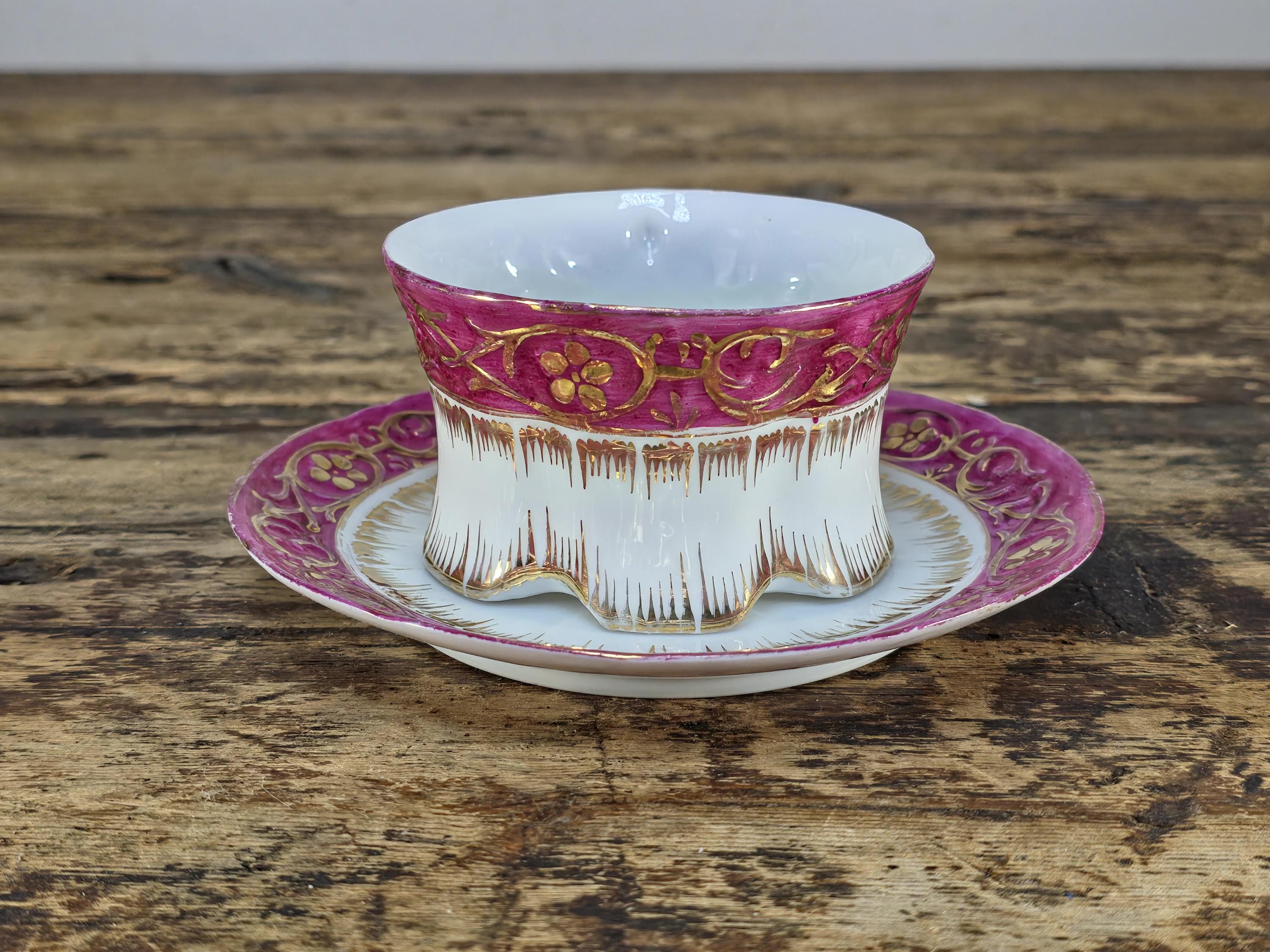 Vintage English Pink & Gilded Gold Porcelain Cup and Saucer - Beautiful Condition
