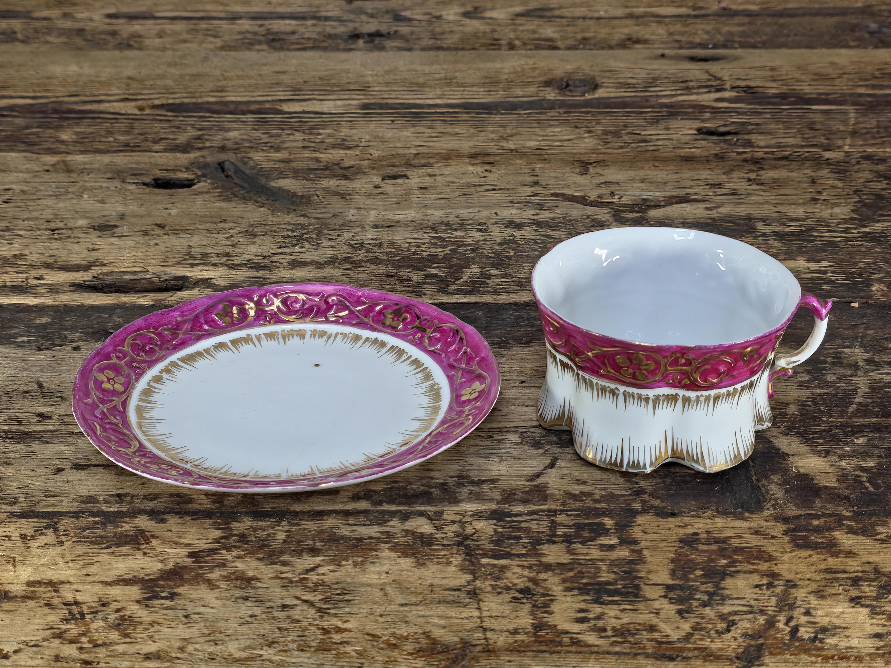 Vintage English Pink & Gilded Gold Porcelain Cup and Saucer - Beautiful Condition