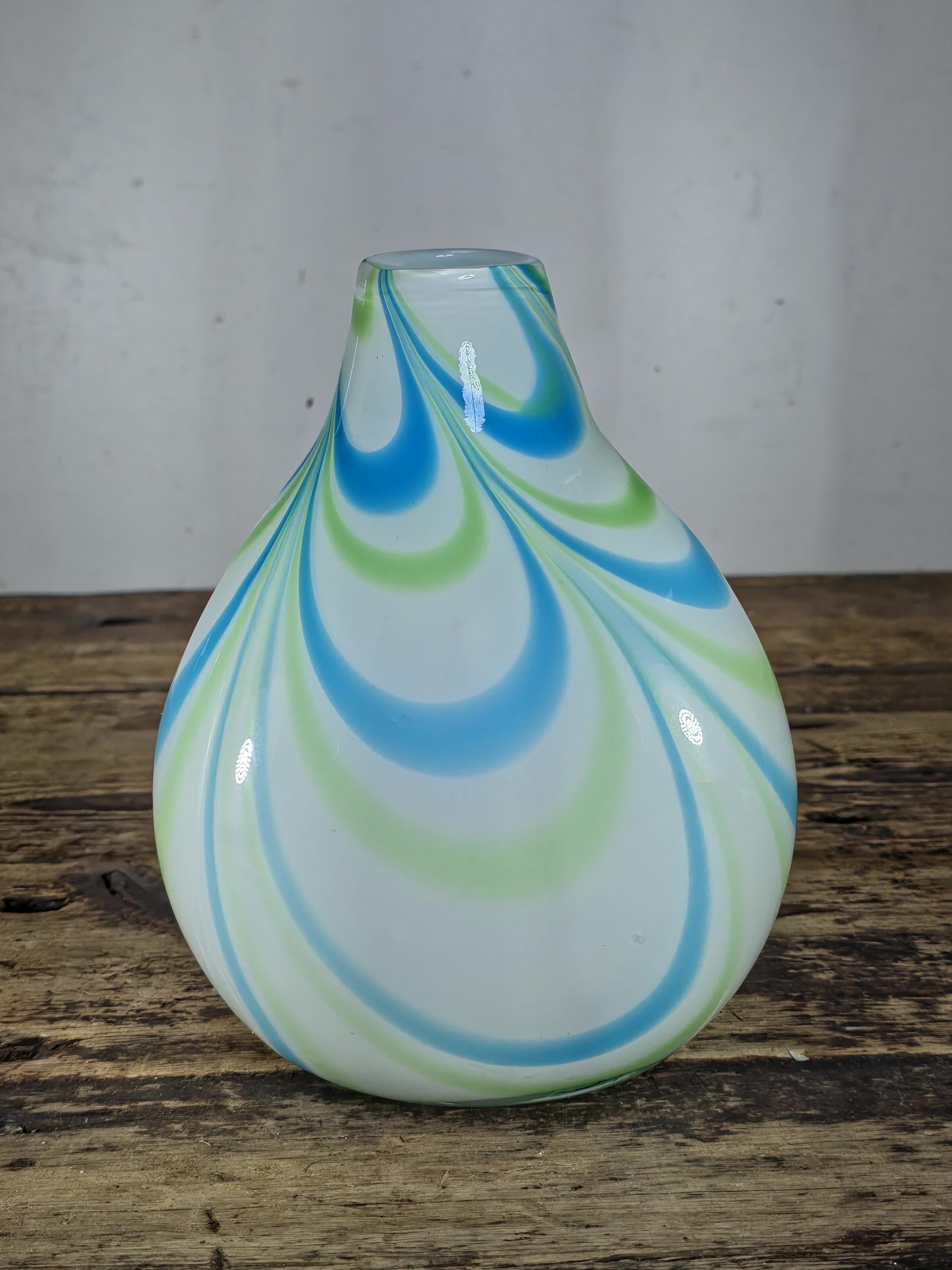 Margie’s Garden Hand Blown Glass Vase with Blue & Green Swirl Pattern