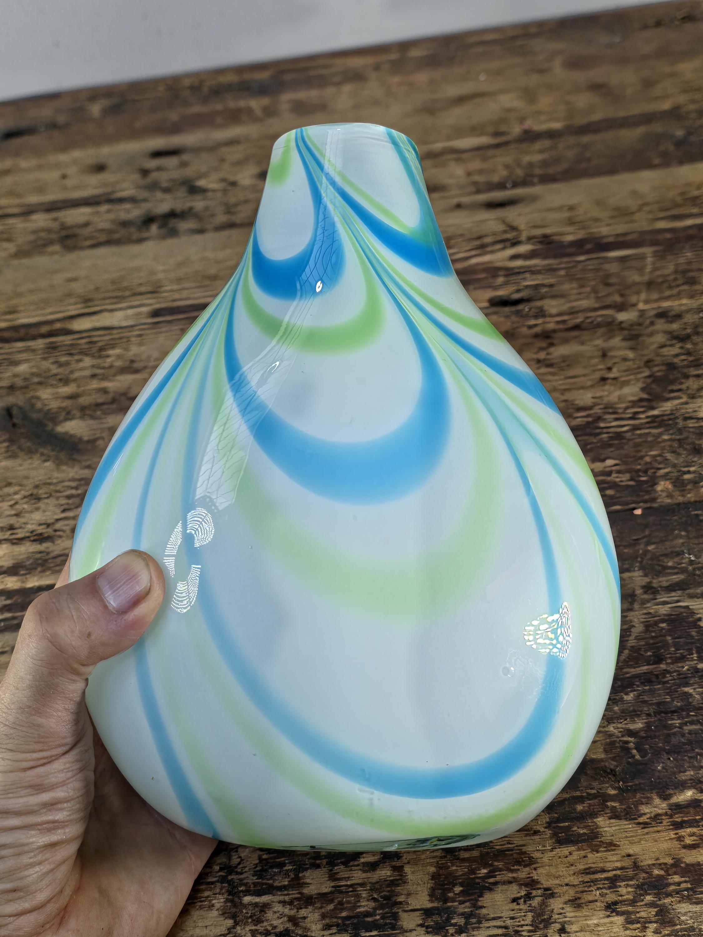 Margie’s Garden Hand Blown Glass Vase with Blue & Green Swirl Pattern
