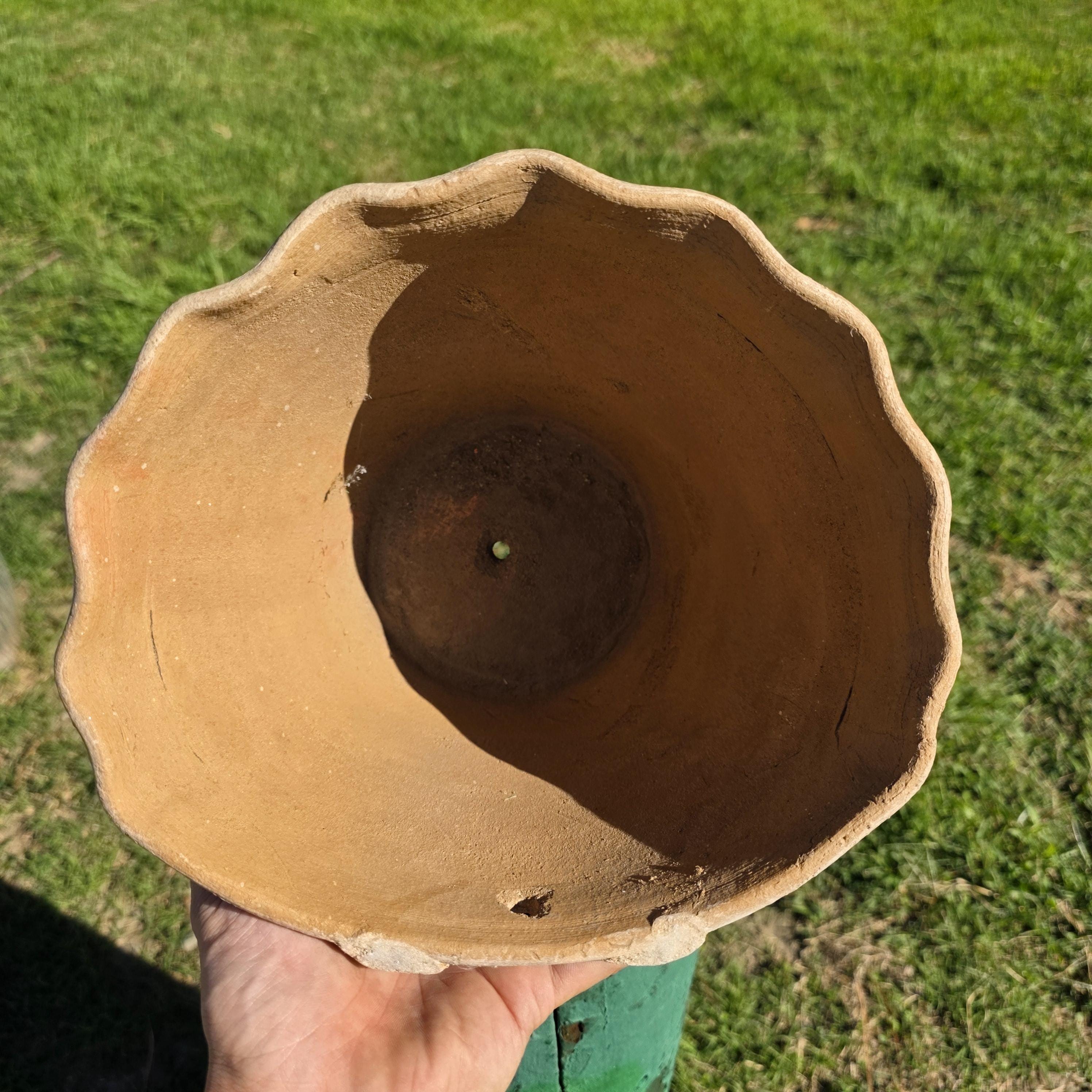 Vintage Atzompa Oaxaca Terracotta Wall Pocket Planter with Orange Flower