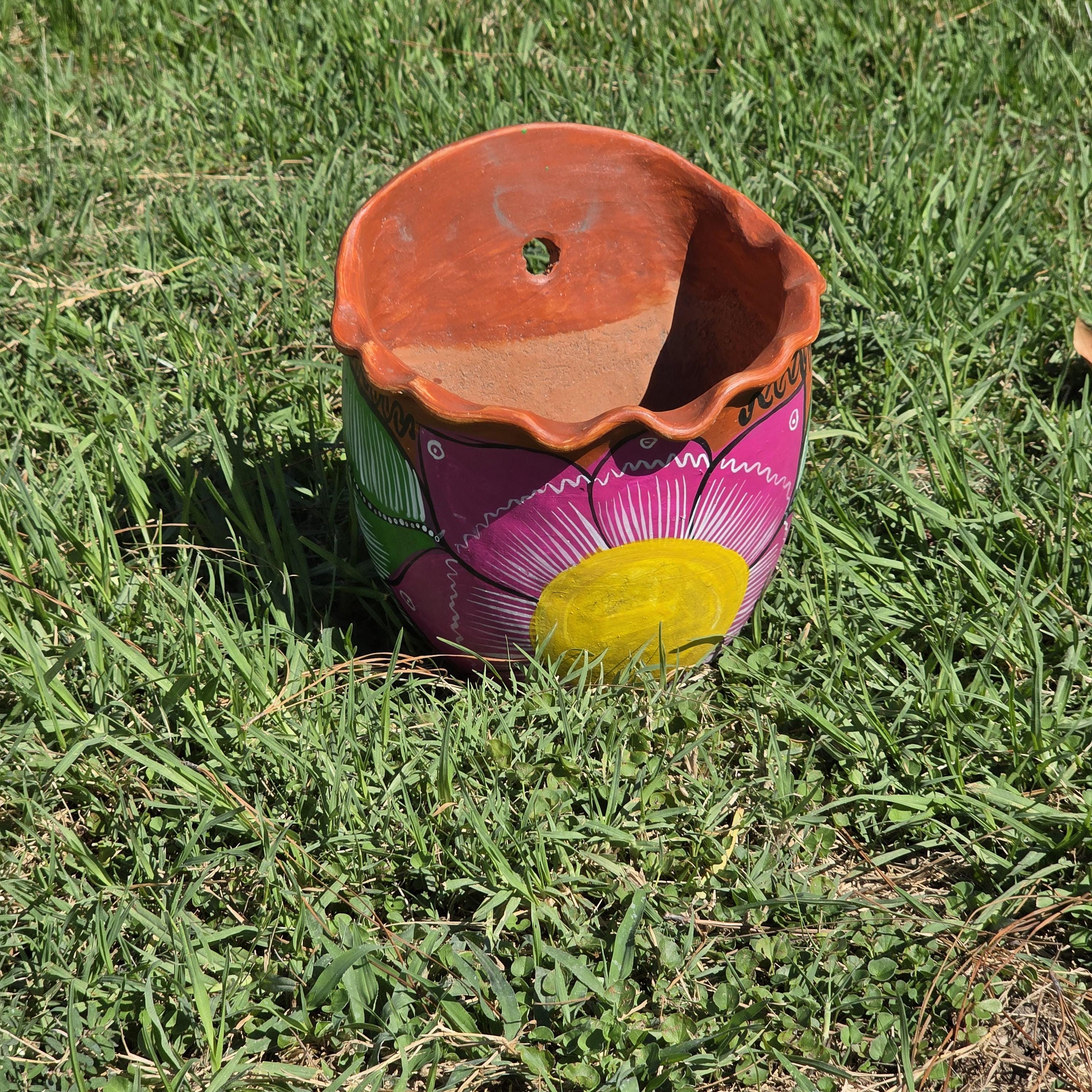 Mexican Atzompa Hand-Painted Floral Terracotta Wall Planter Oaxaca Folk Art