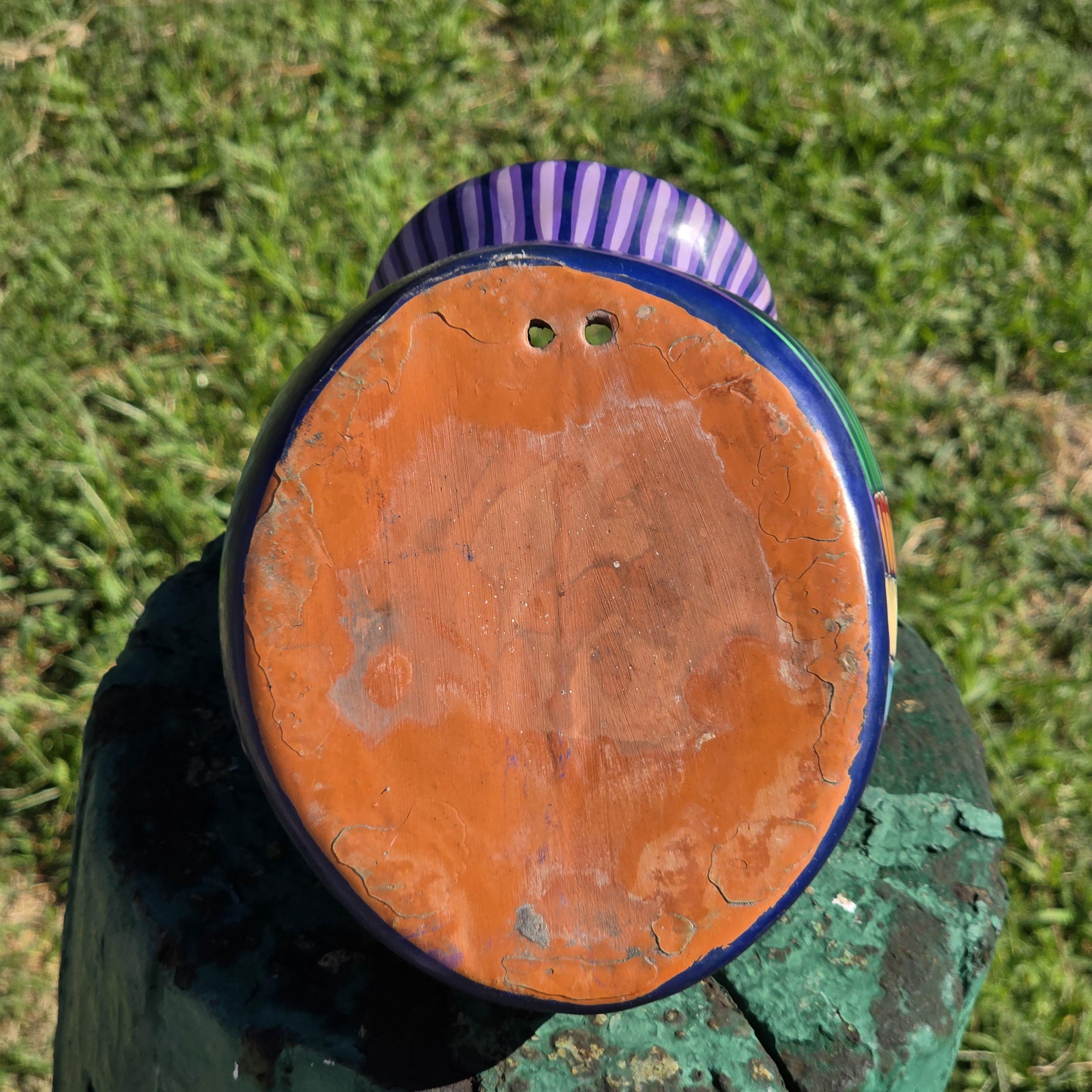 Hand-Painted Jalisco Mexico Pottery Wall Pocket Planter Folk Art Birds & Flowers