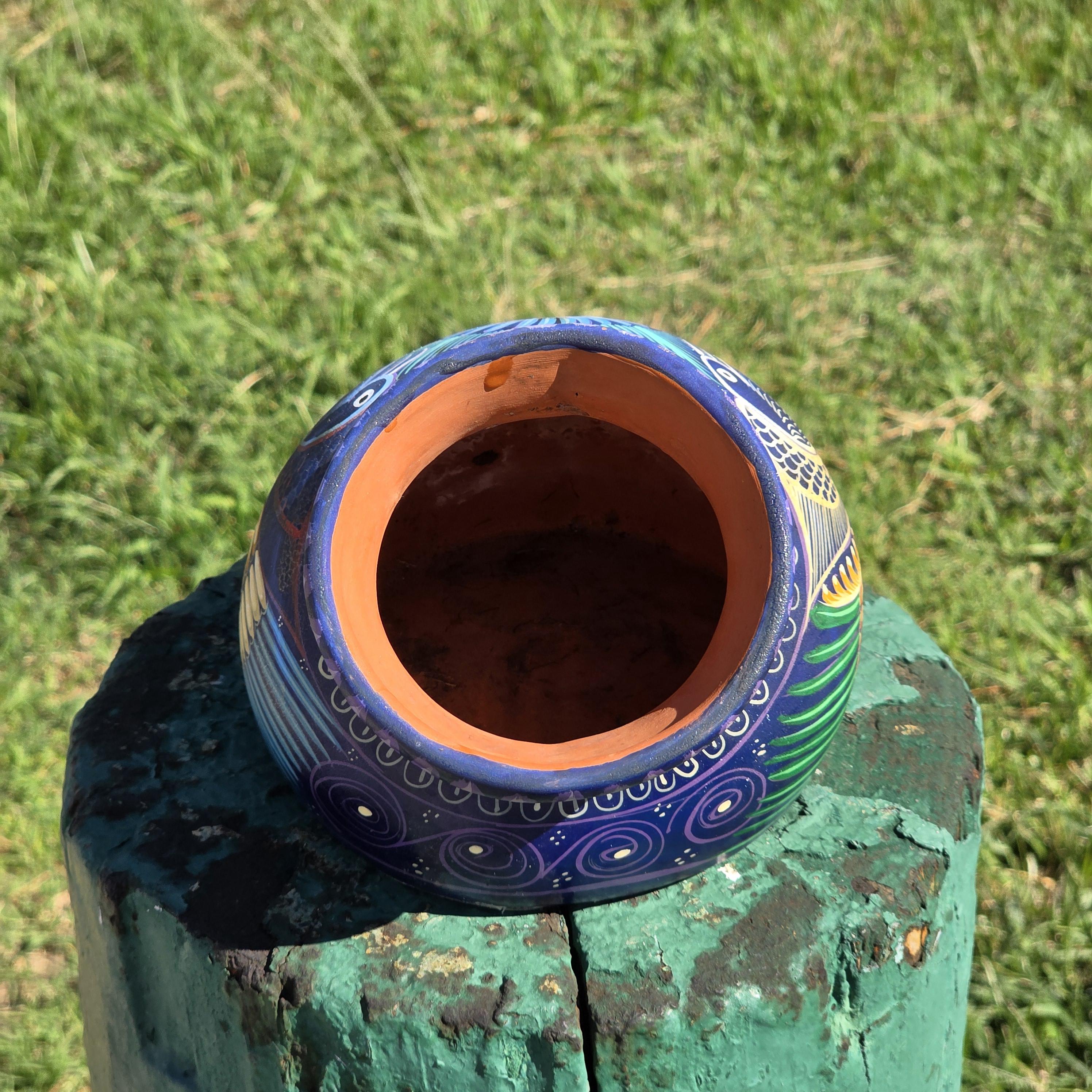Hand-Painted Jalisco Mexico Pottery Wall Pocket Planter Folk Art Birds & Flowers
