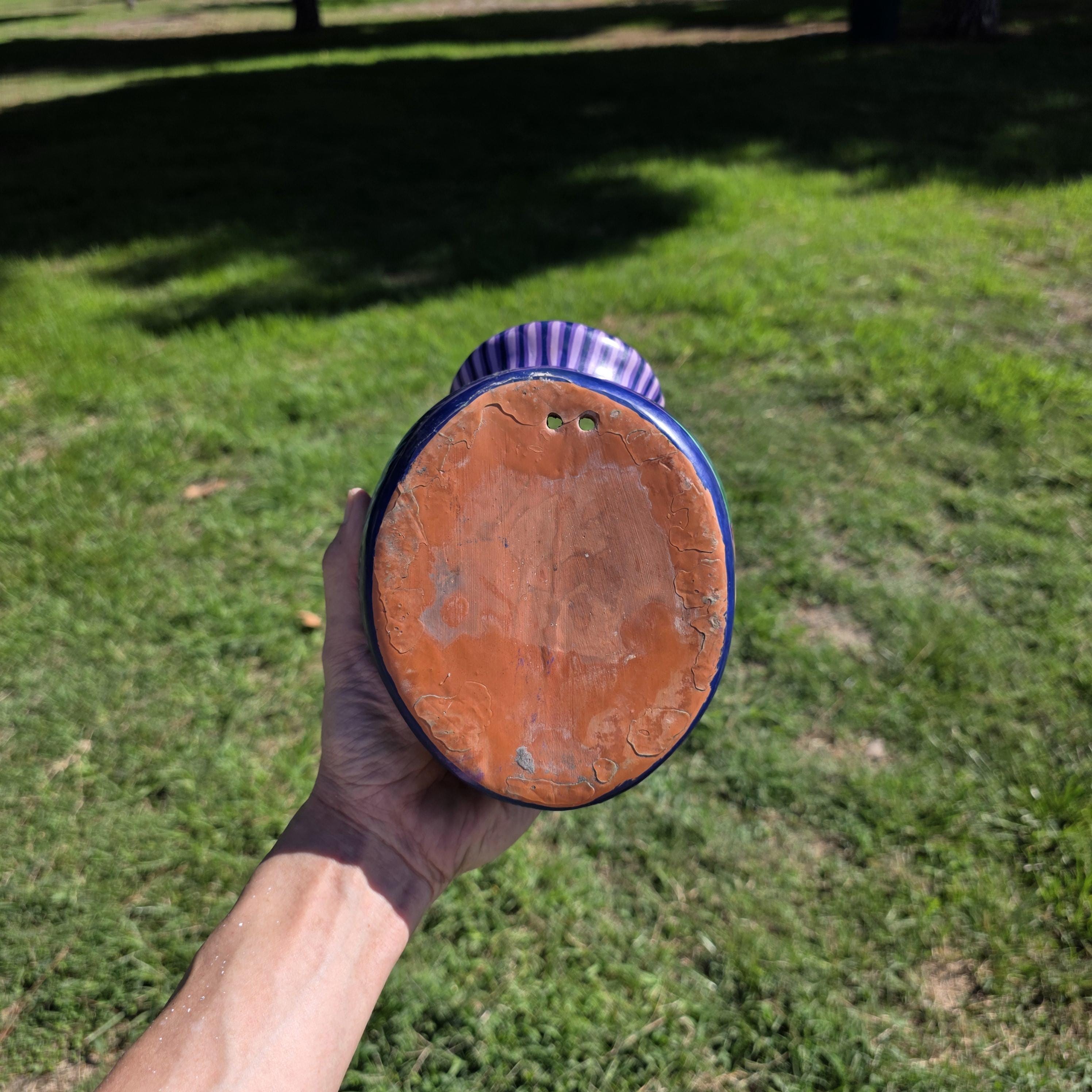 Hand-Painted Jalisco Mexico Pottery Wall Pocket Planter Folk Art Birds & Flowers