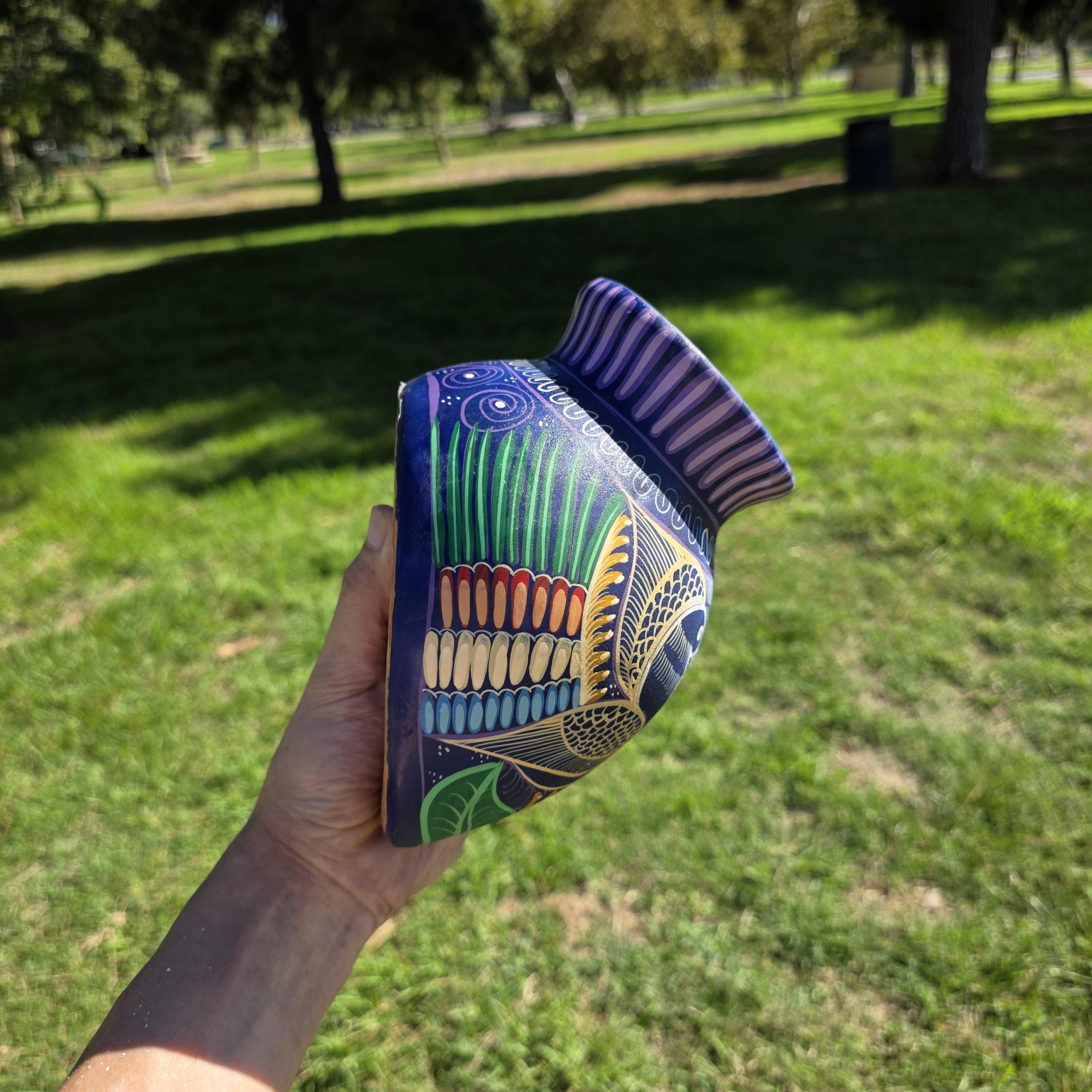 Hand-Painted Jalisco Mexico Pottery Wall Pocket Planter Folk Art Birds & Flowers