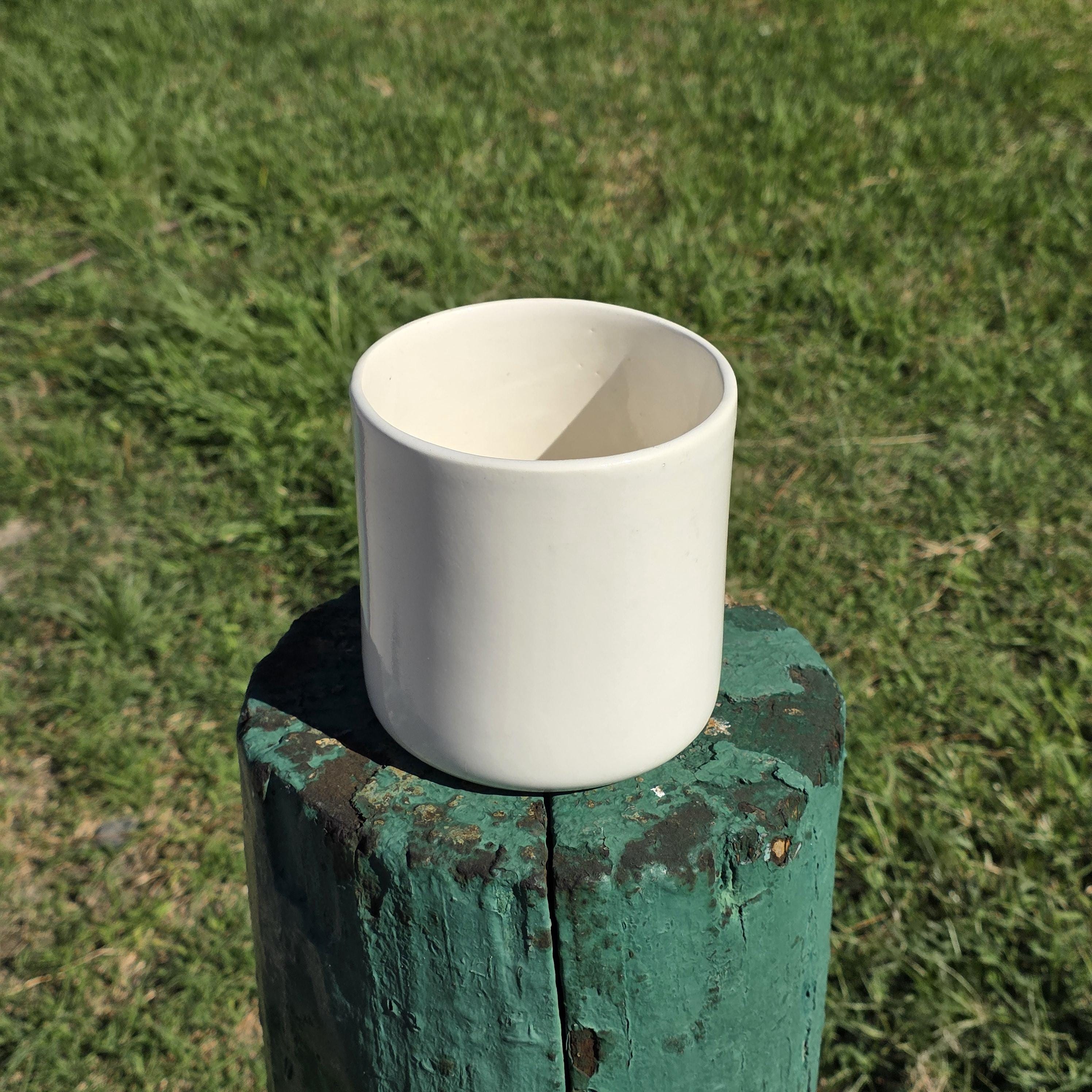 Minimalist White Ceramic Cylinder Planter, 5.25-Inch Pot