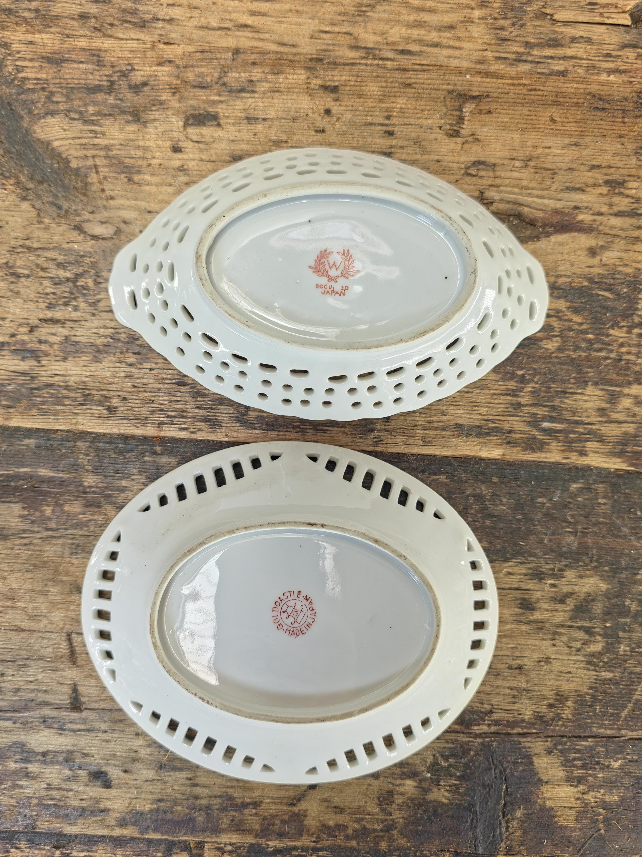 Vintage Japanese Reticulated Bowls Set – Occupied Japan & Gold Castle 1950s–60s