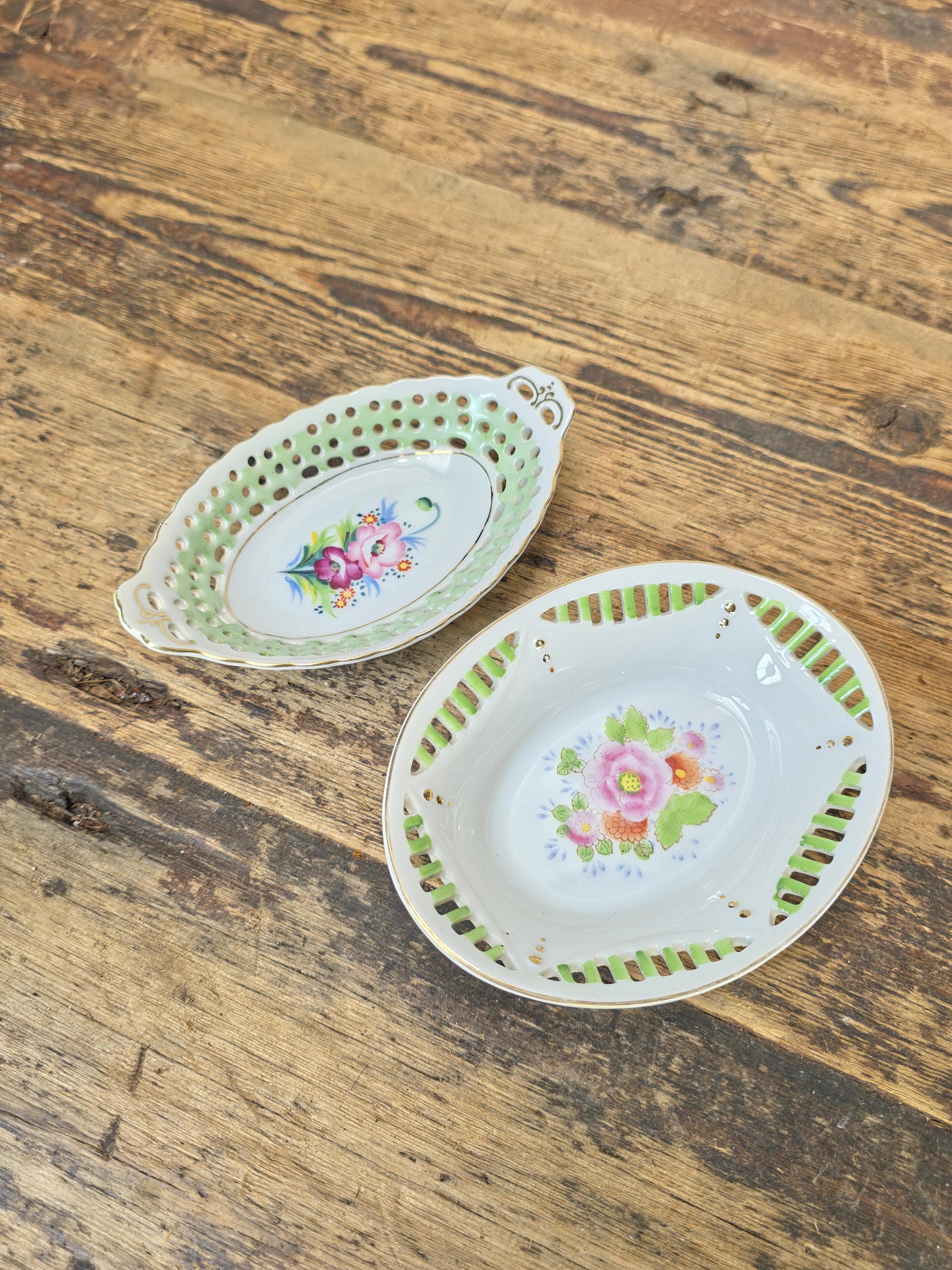 Vintage Japanese Reticulated Bowls Set – Occupied Japan & Gold Castle 1950s–60s