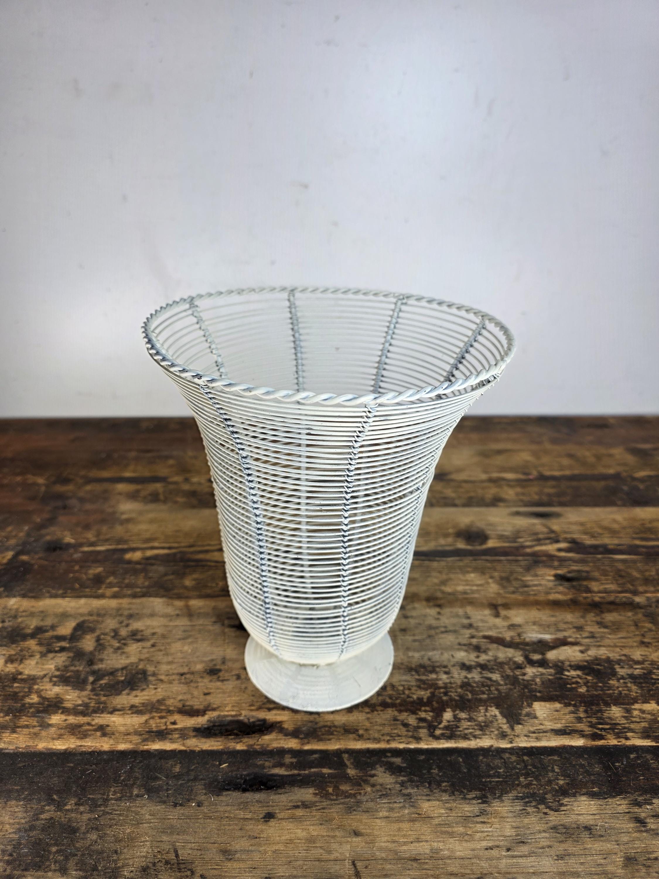 Shabby Chic Wire Urn Basket in White 8.25"Dia × 9.5"H