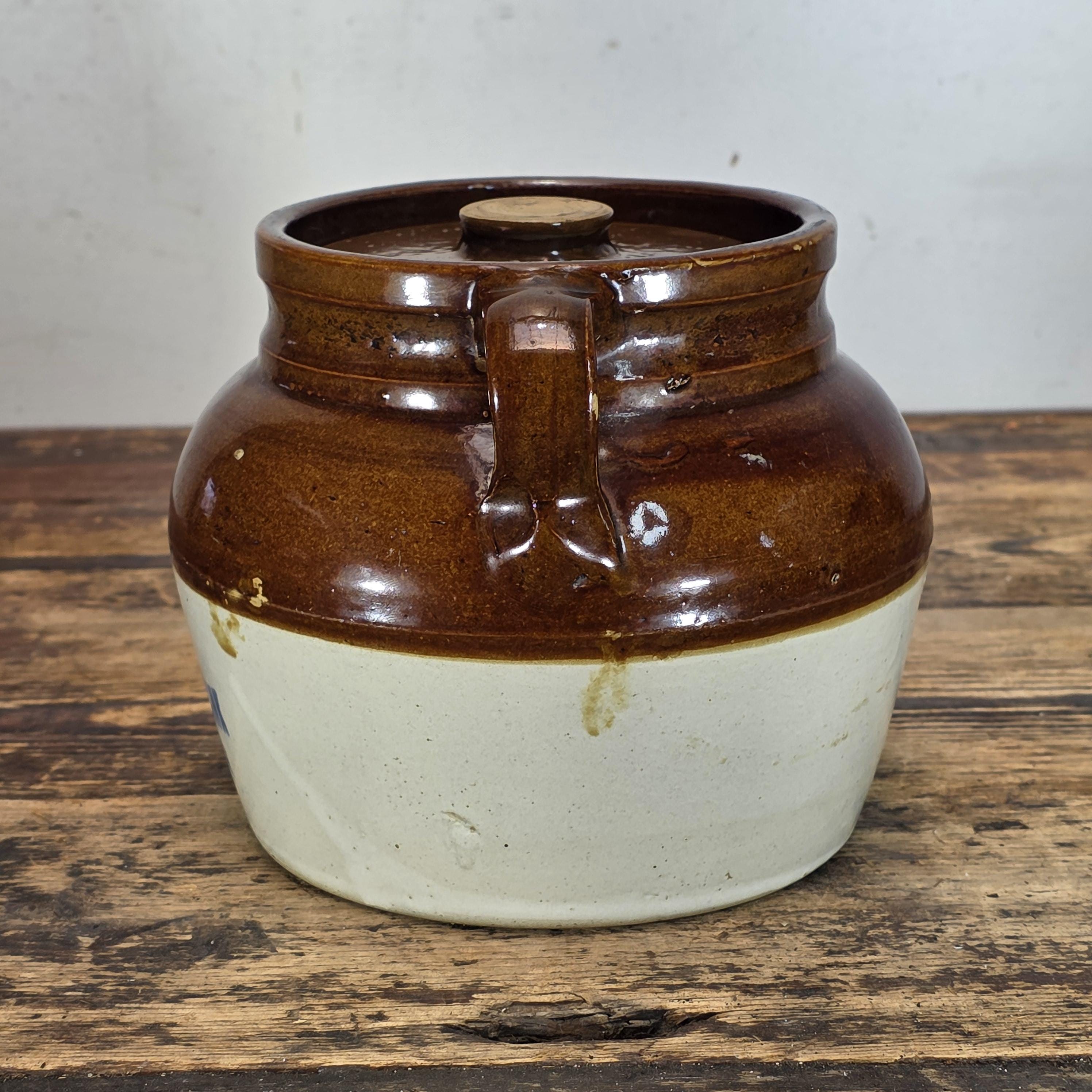 Red Wing Stoneware Advertising Bean Pot w/ Lid Henry Eggink Alton Iowa 1930's