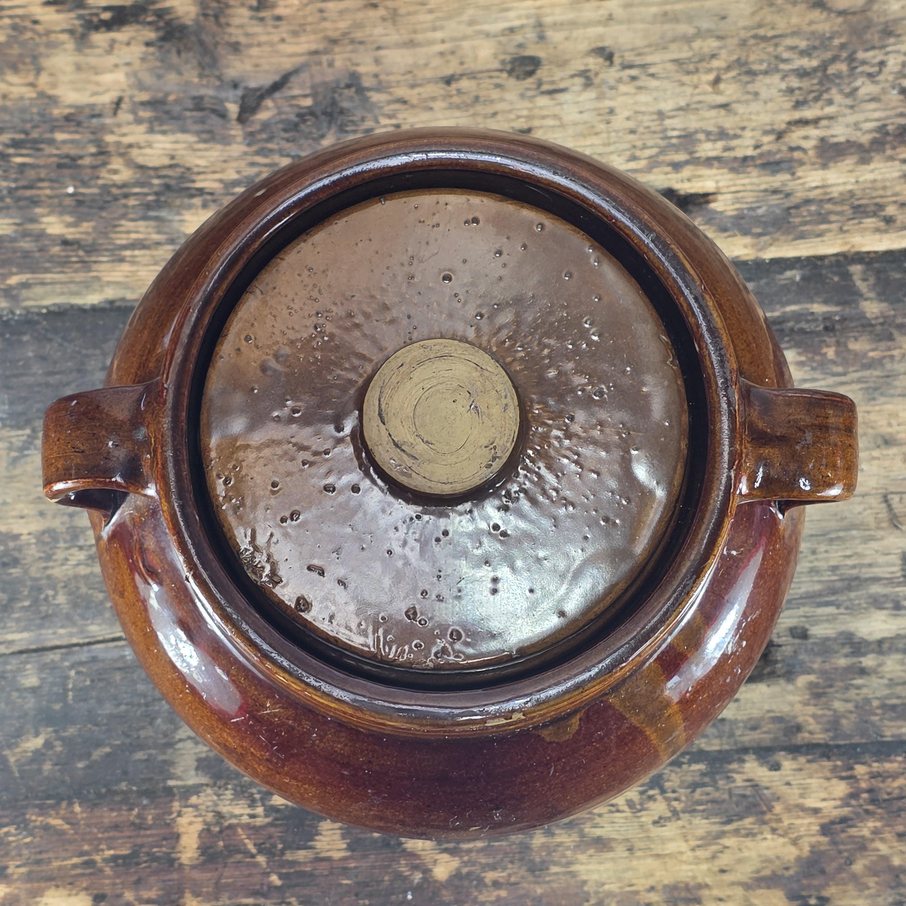 Red Wing Stoneware Advertising Bean Pot w/ Lid Henry Eggink Alton Iowa 1930's