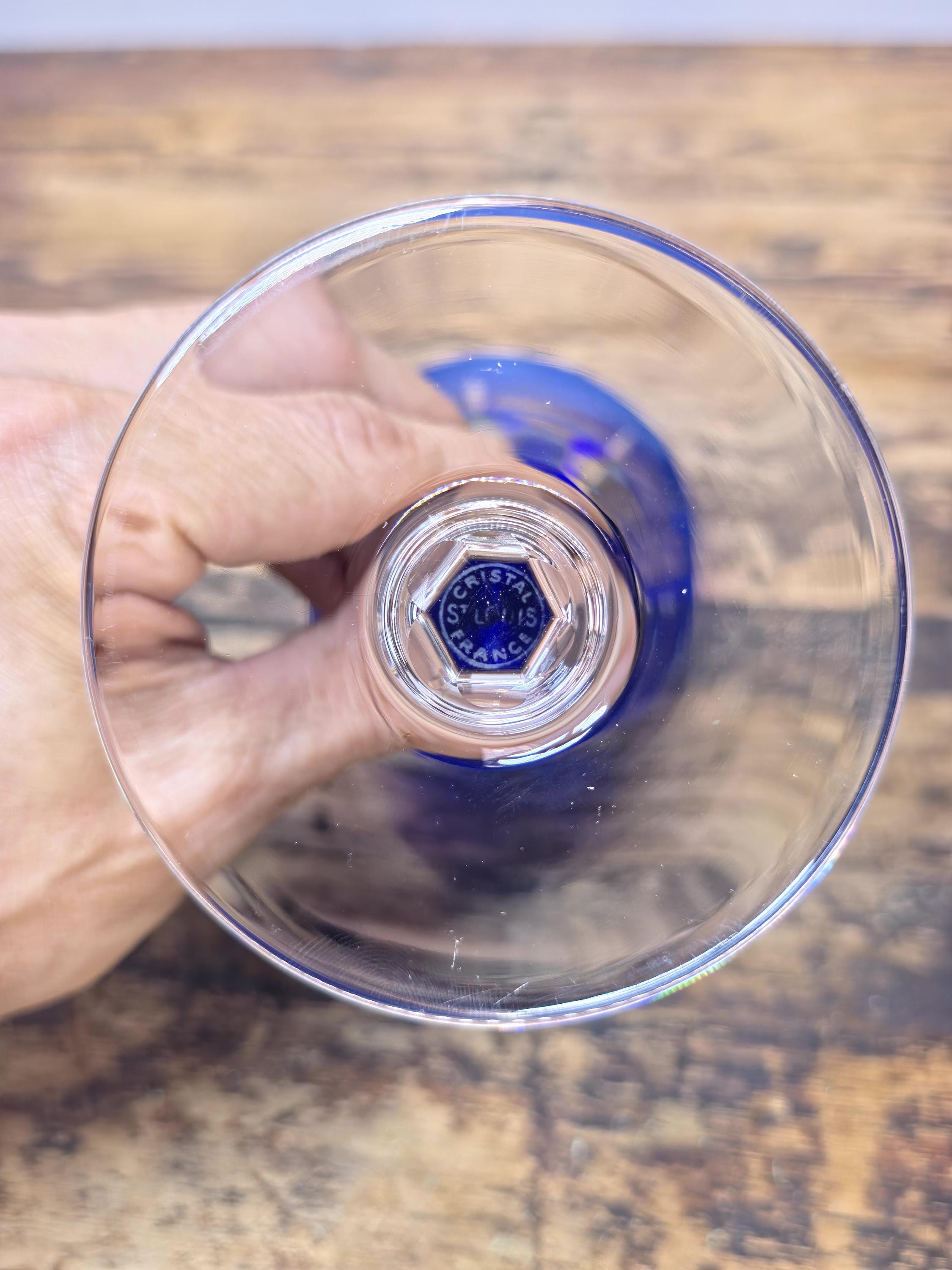 Saint Louis France Crystal Wine Glass Cerdagne Pattern Cobalt Blue 7 3/4”
