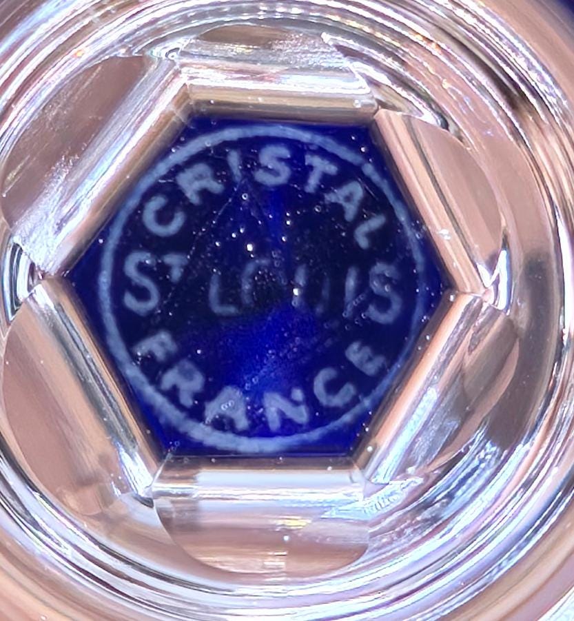 Saint Louis France Crystal Wine Glass Cerdagne Pattern Cobalt Blue 7 3/4”