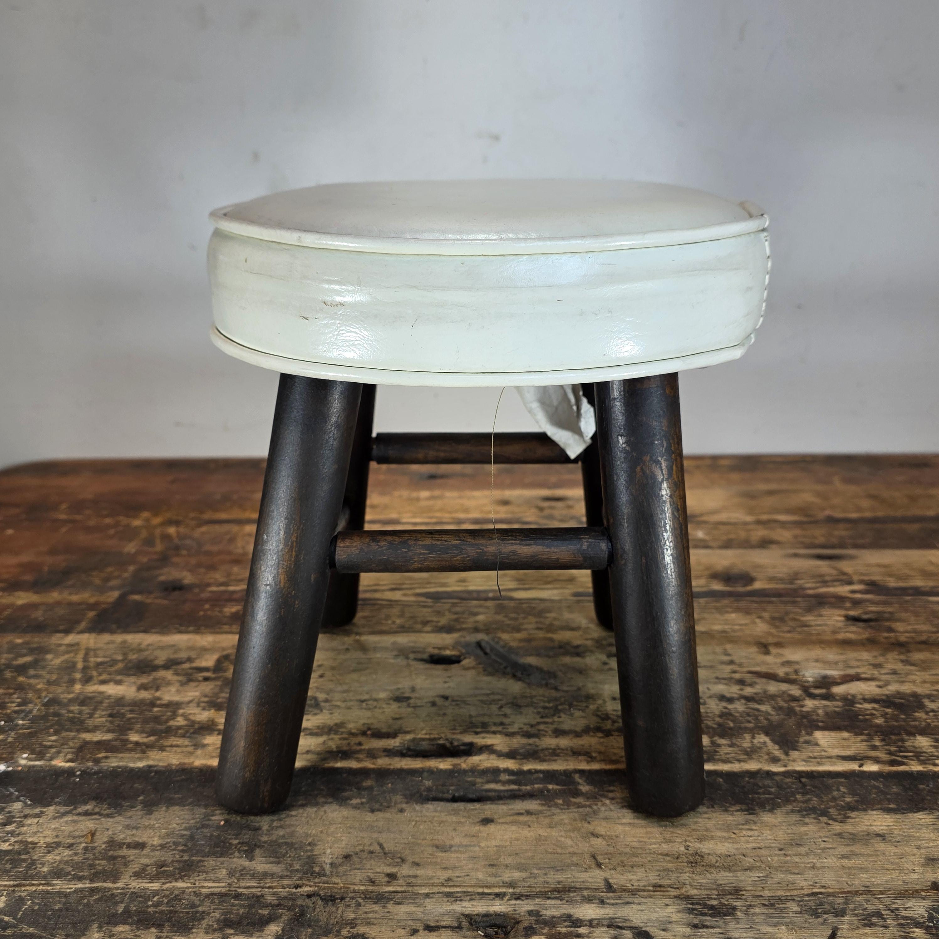 Vintage Wooden Stool with White Cushion (Continental Seat, Inc.)
