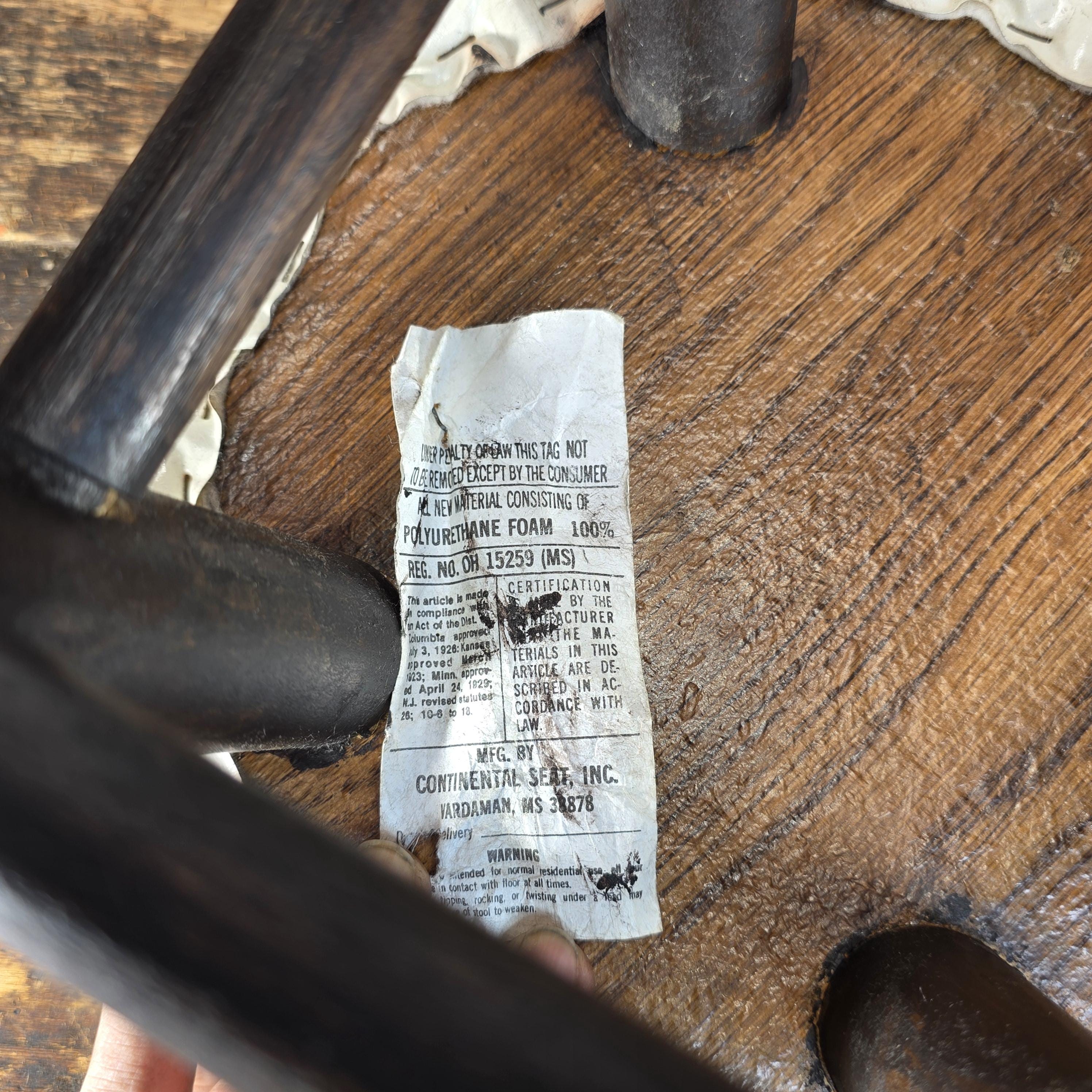 Vintage Wooden Stool with White Cushion (Continental Seat, Inc.)