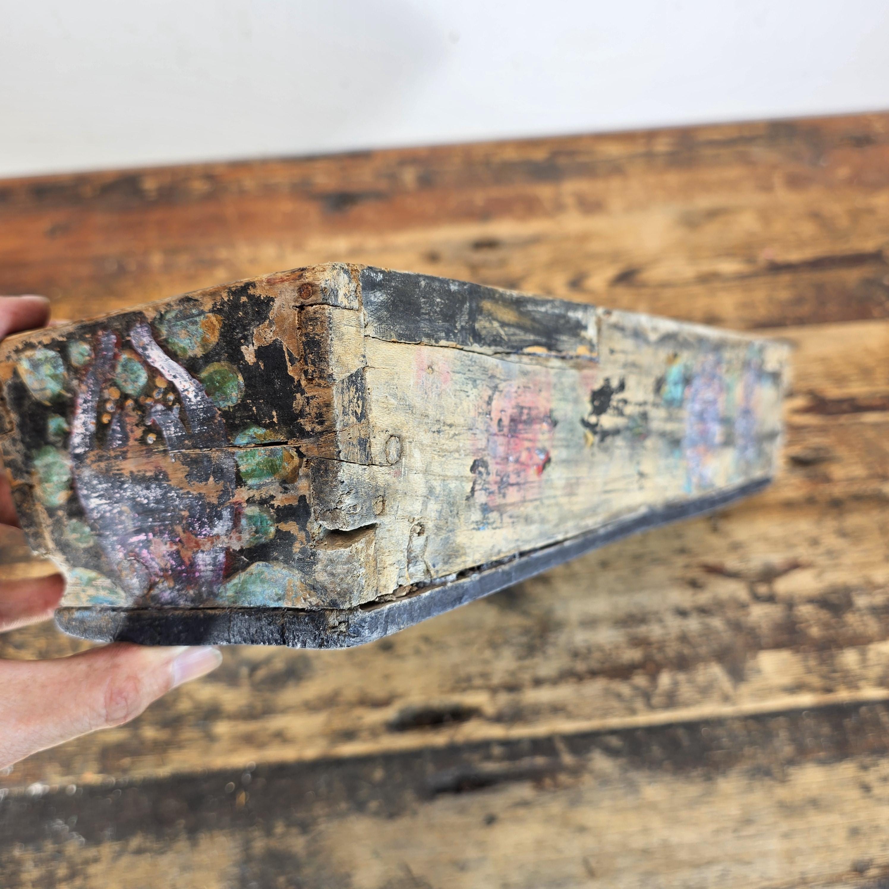 Antique Folk Art Hand-Painted Wooden Box (Floral Motif / Early 1900s) 18"L × 5"W