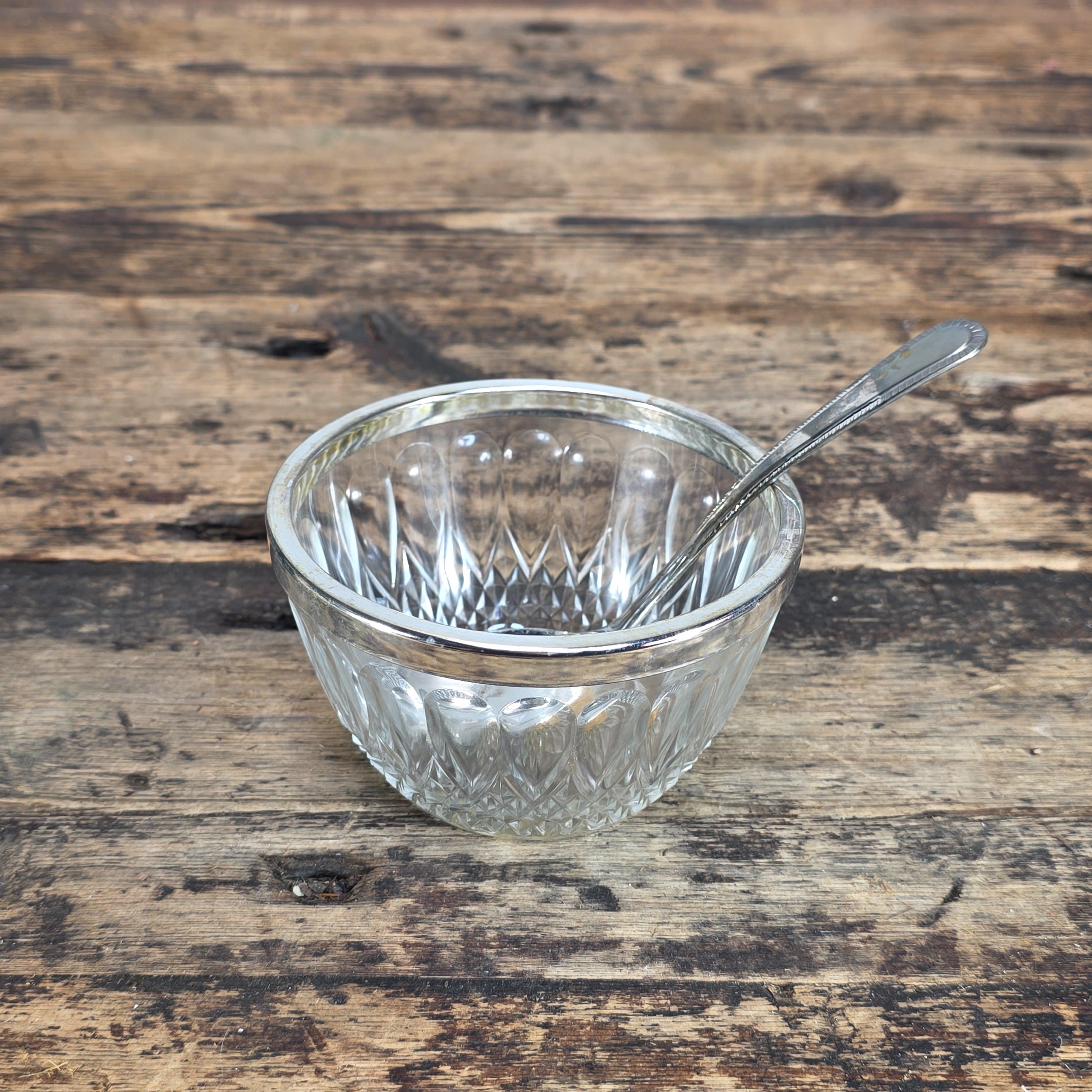 Leonard Silver MFG Silver Plated Crystal Sauce Bowl w Spoon No.371 England