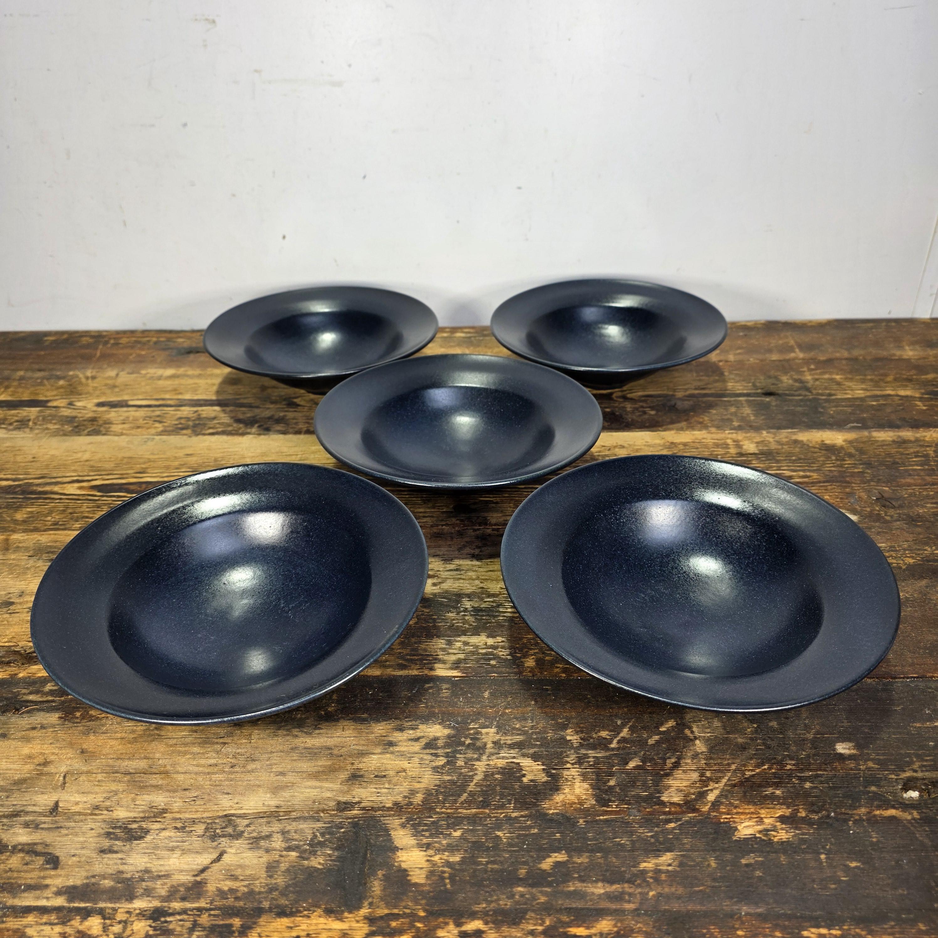 Ann Mallory California Studio Pottery Dessert/Pasta Bowls Set of 5 Blue Speckle