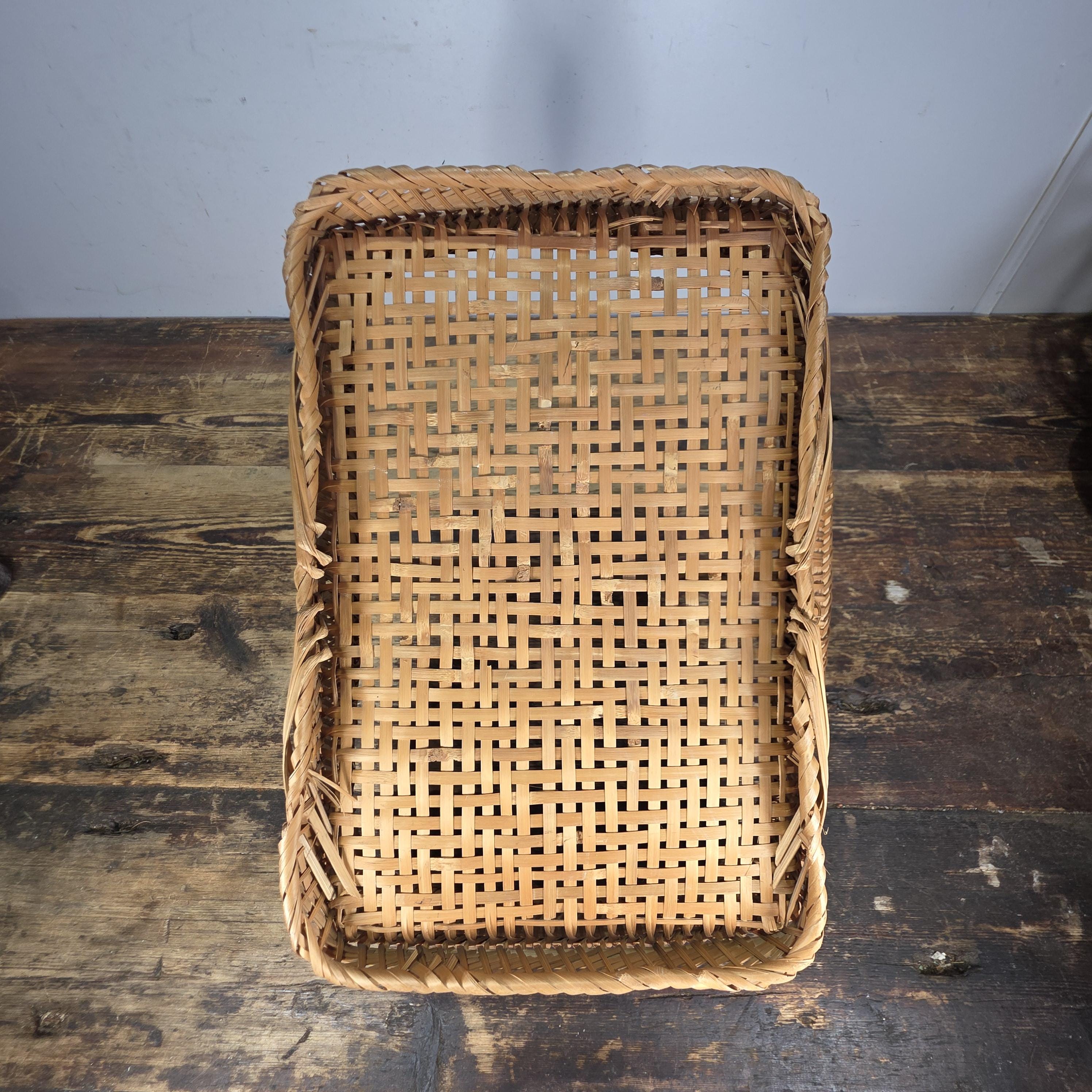 Vintage Handwoven Rectangular Wicker Basket with Handle 14.25"L × 9.5"W