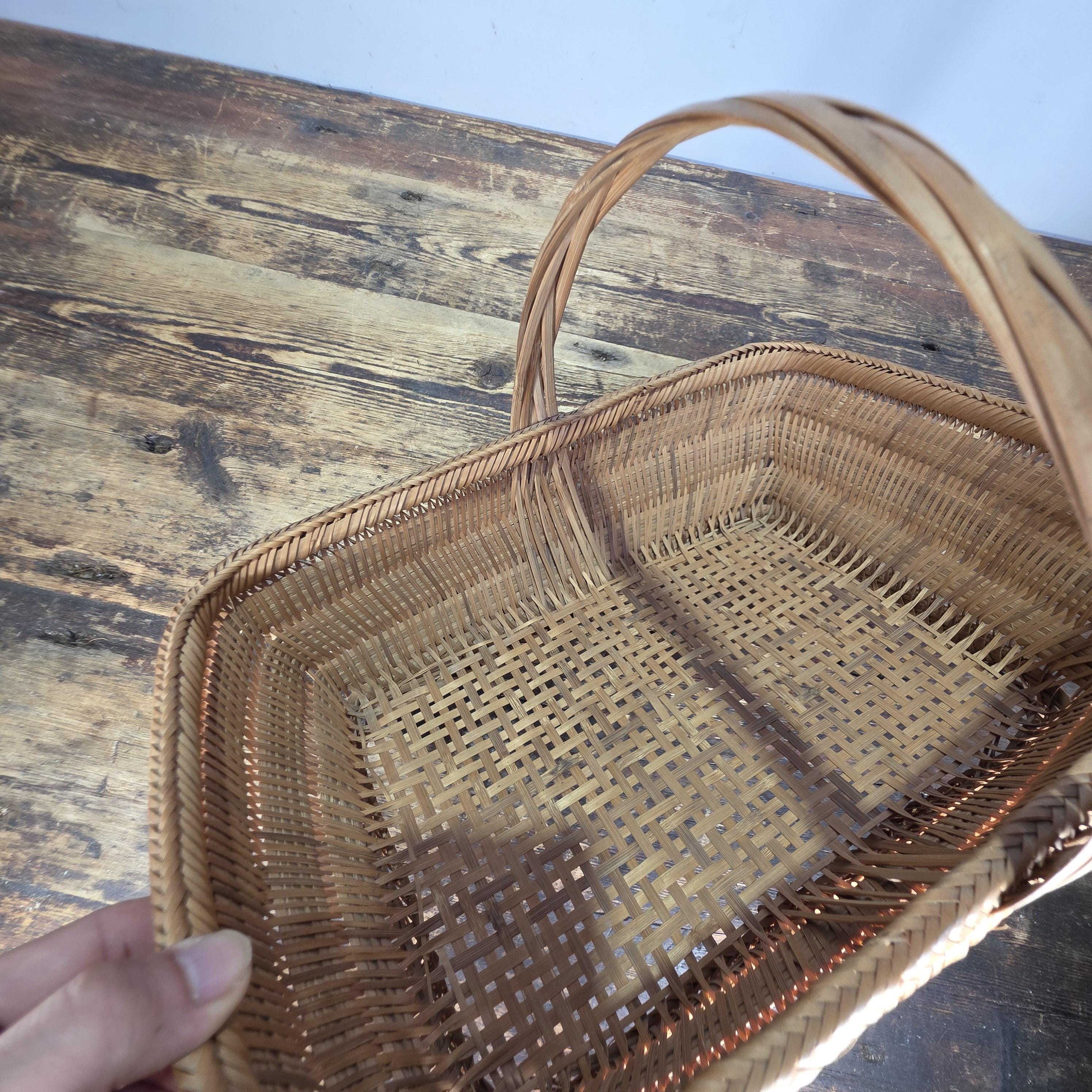 Vintage Handwoven Rectangular Wicker Basket with Handle 14.25"L × 9.5"W