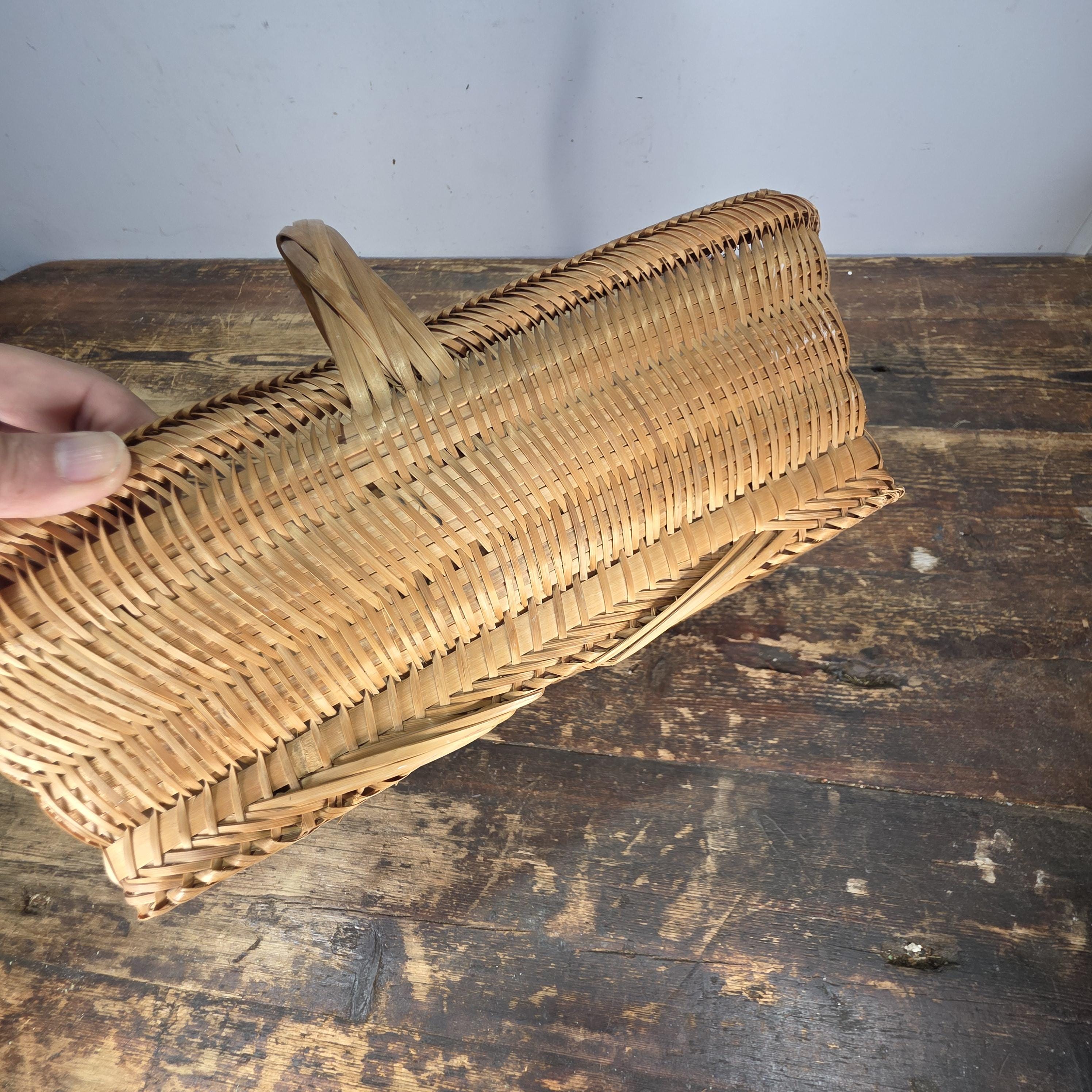 Vintage Handwoven Rectangular Wicker Basket with Handle 14.25"L × 9.5"W