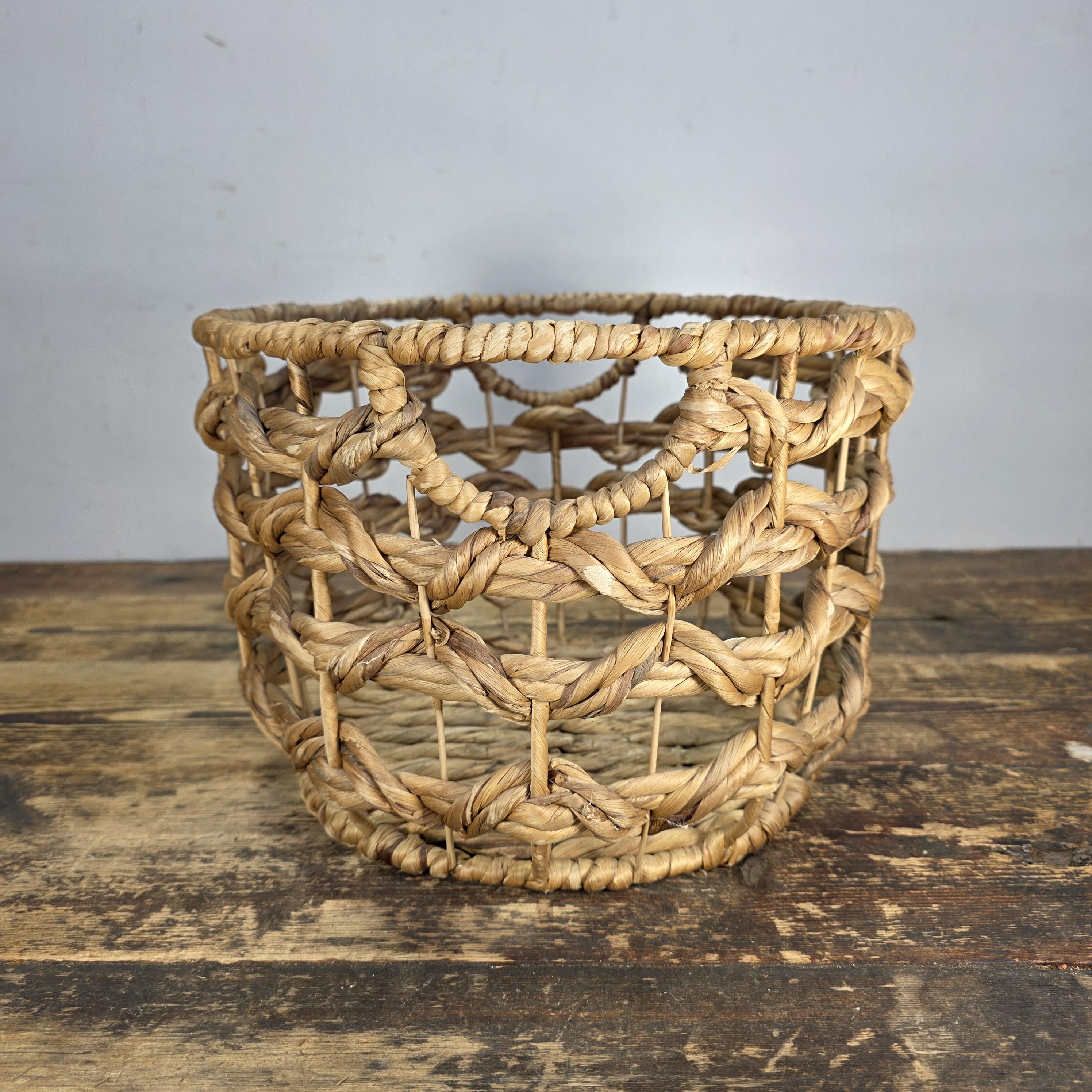 Natural Handwoven Open Weave Basket with Side Handles, Planter Cover Decor