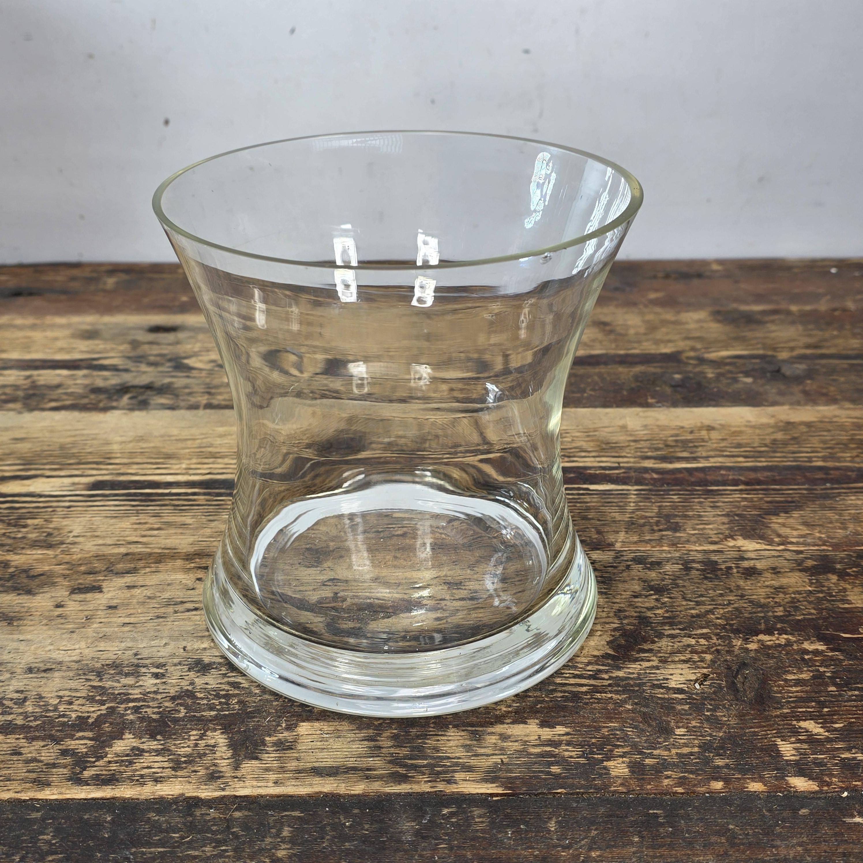 Vintage Thick Glass Hurricane Vase / Trumpet Hourglass Shape 6.5” Heavy Base