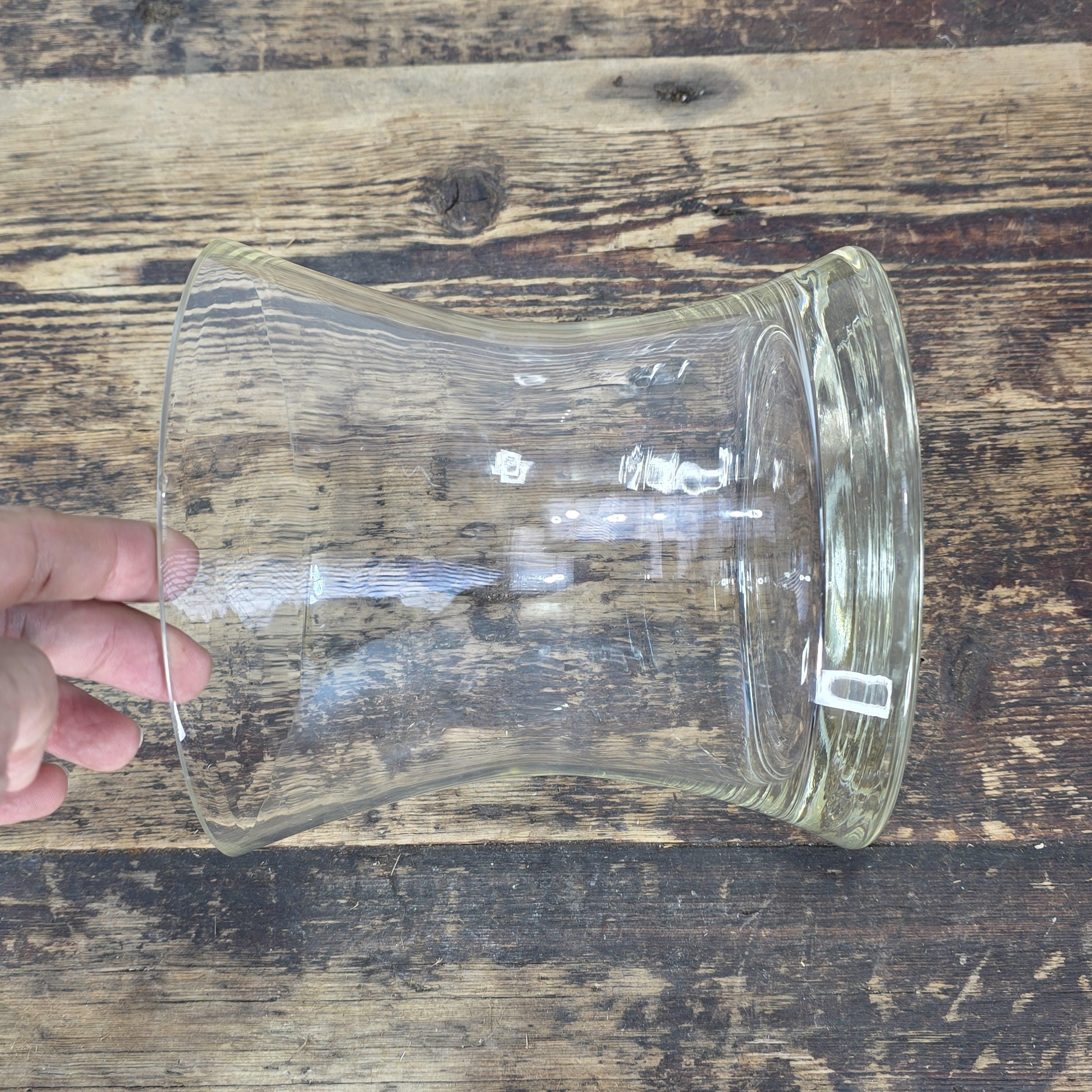 Vintage Thick Glass Hurricane Vase / Trumpet Hourglass Shape 6.5” Heavy Base